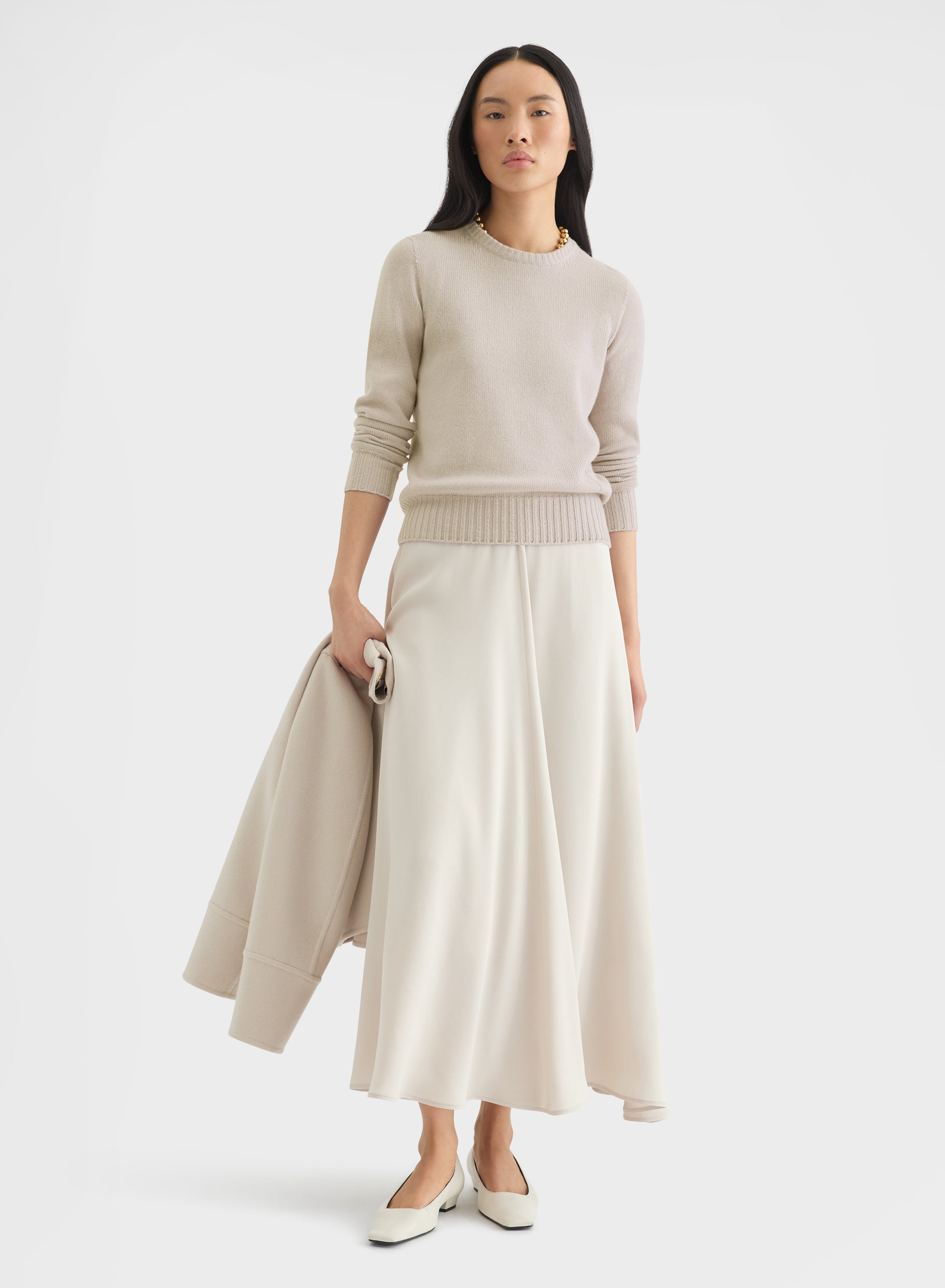 CASHMERE PLAIN KNIT LIPSTICK CREWNECK GREIGE