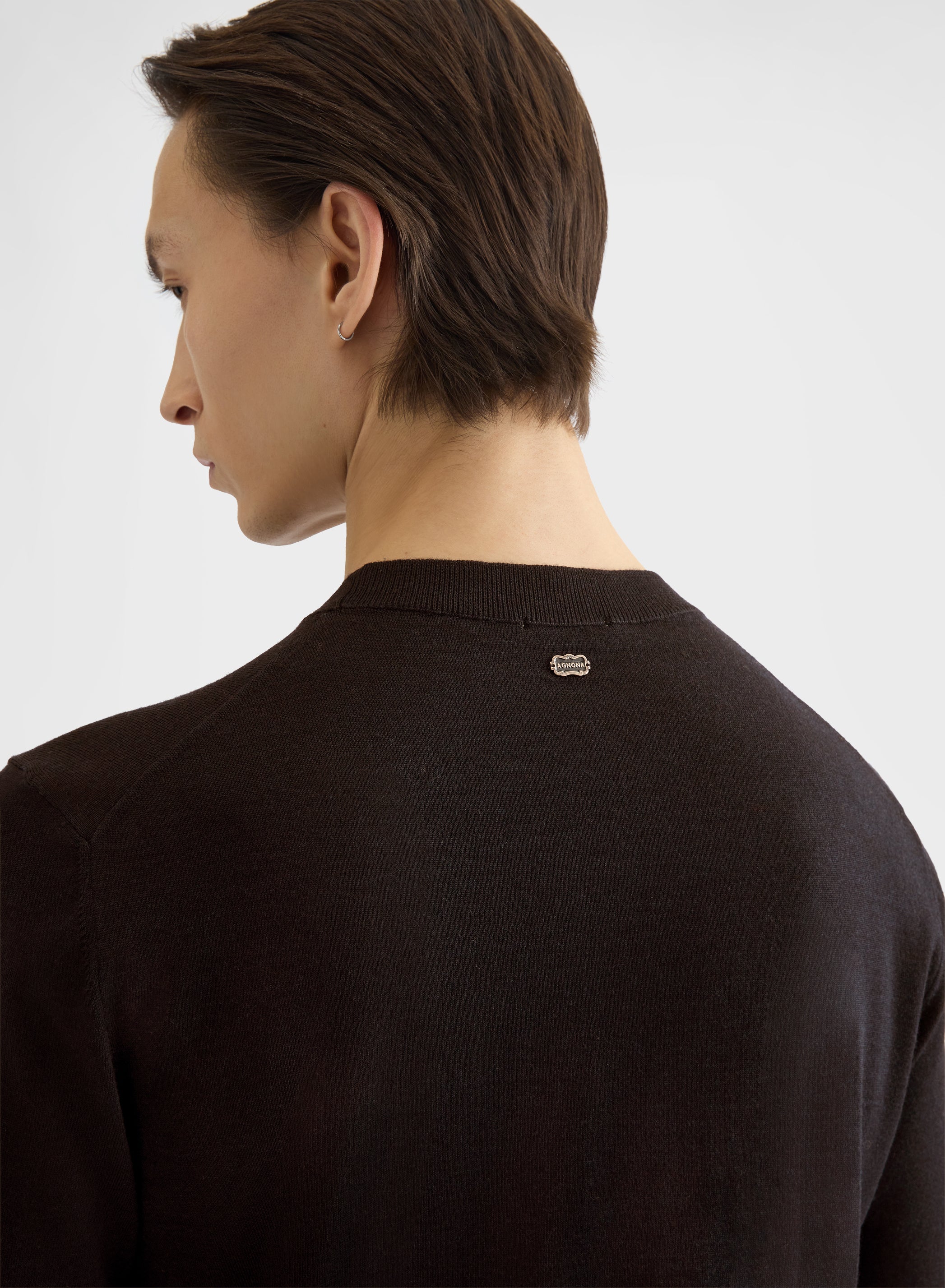 FINE WOOL SILK CASHMERE CREWNECK EBONY