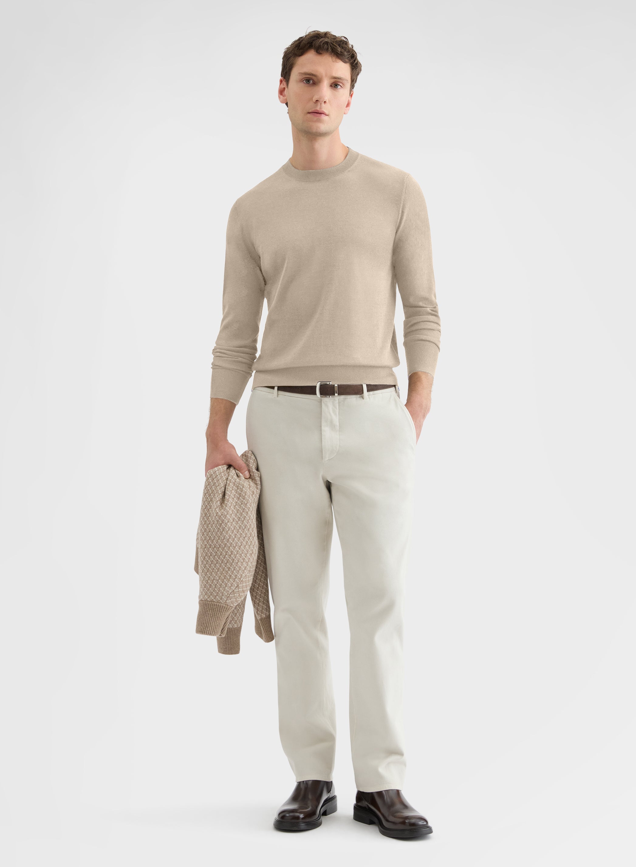 FINE WOOL SILK CASHMERE CREWNECK GREIGE