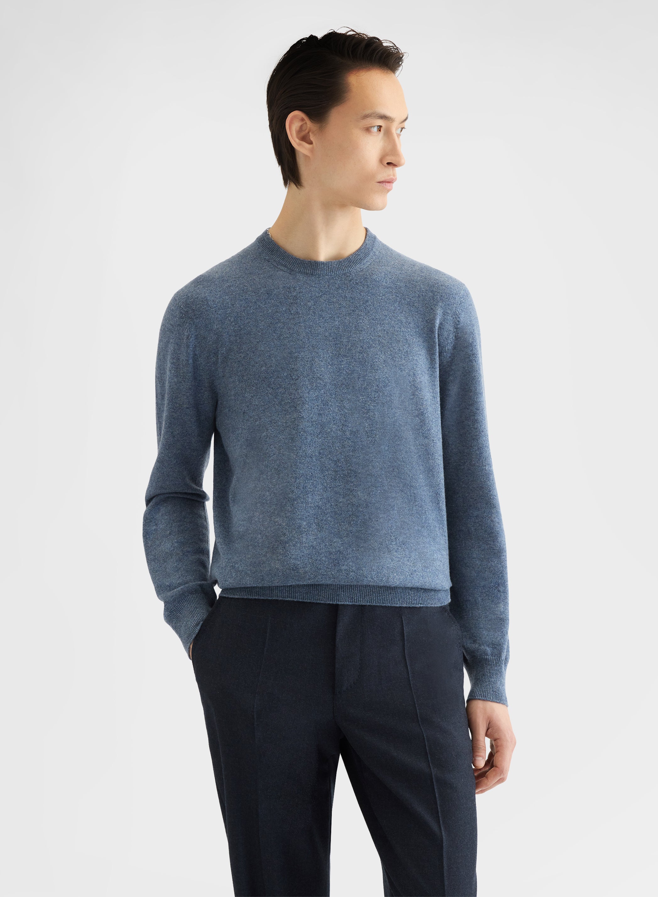 CASHMERE PLAIN KNIT CREWNECK DARK POWDER