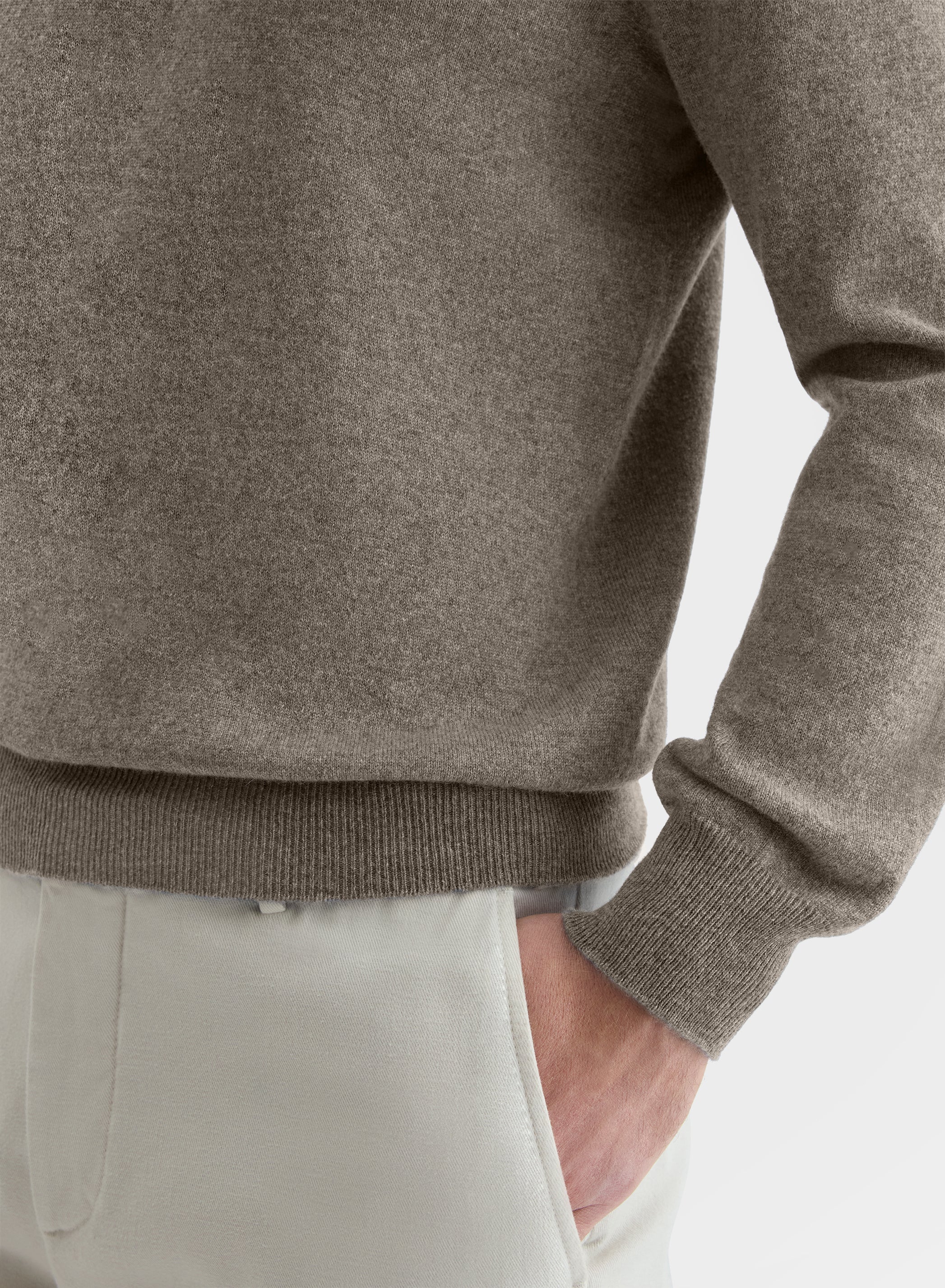 CASHMERE PLAIN KNIT CREWNECK SAND