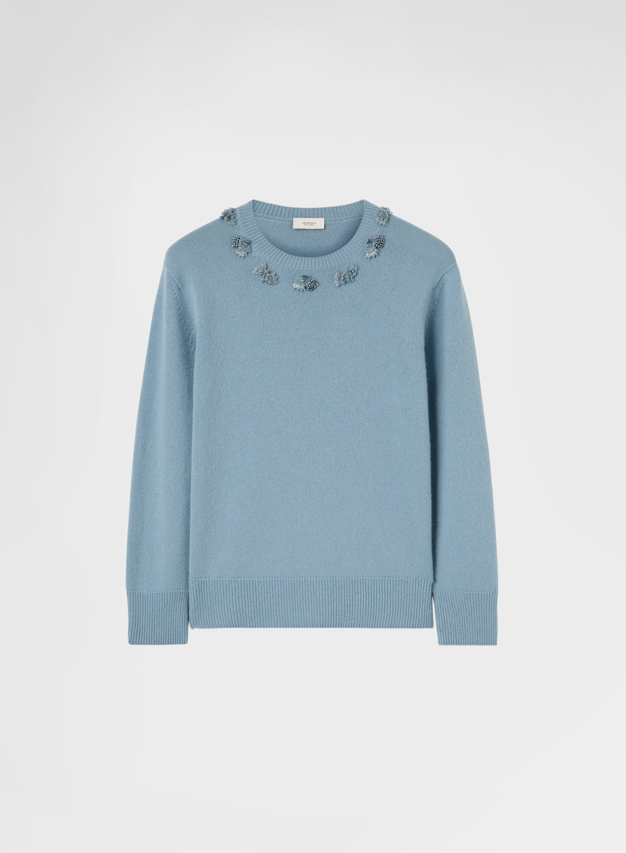 CASHMERE PLAIN KNIT CREWNECK DARK POWDER