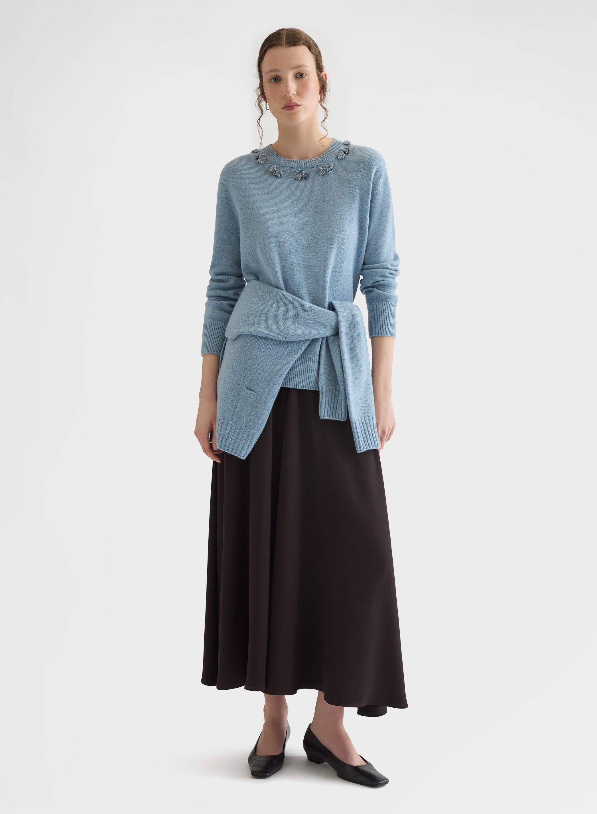 CASHMERE PLAIN KNIT CREWNECK DARK POWDER