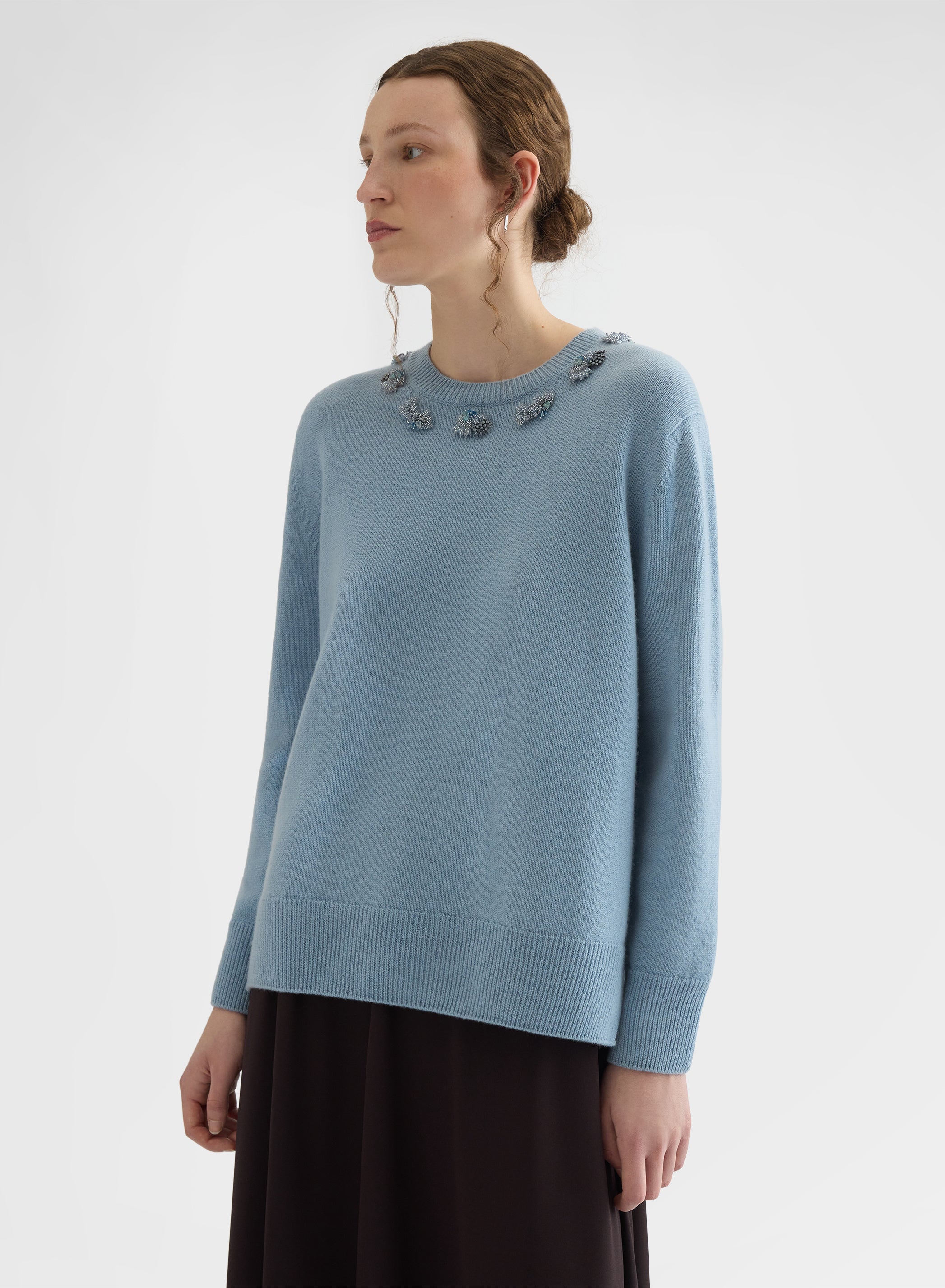 CASHMERE PLAIN KNIT CREWNECK DARK POWDER