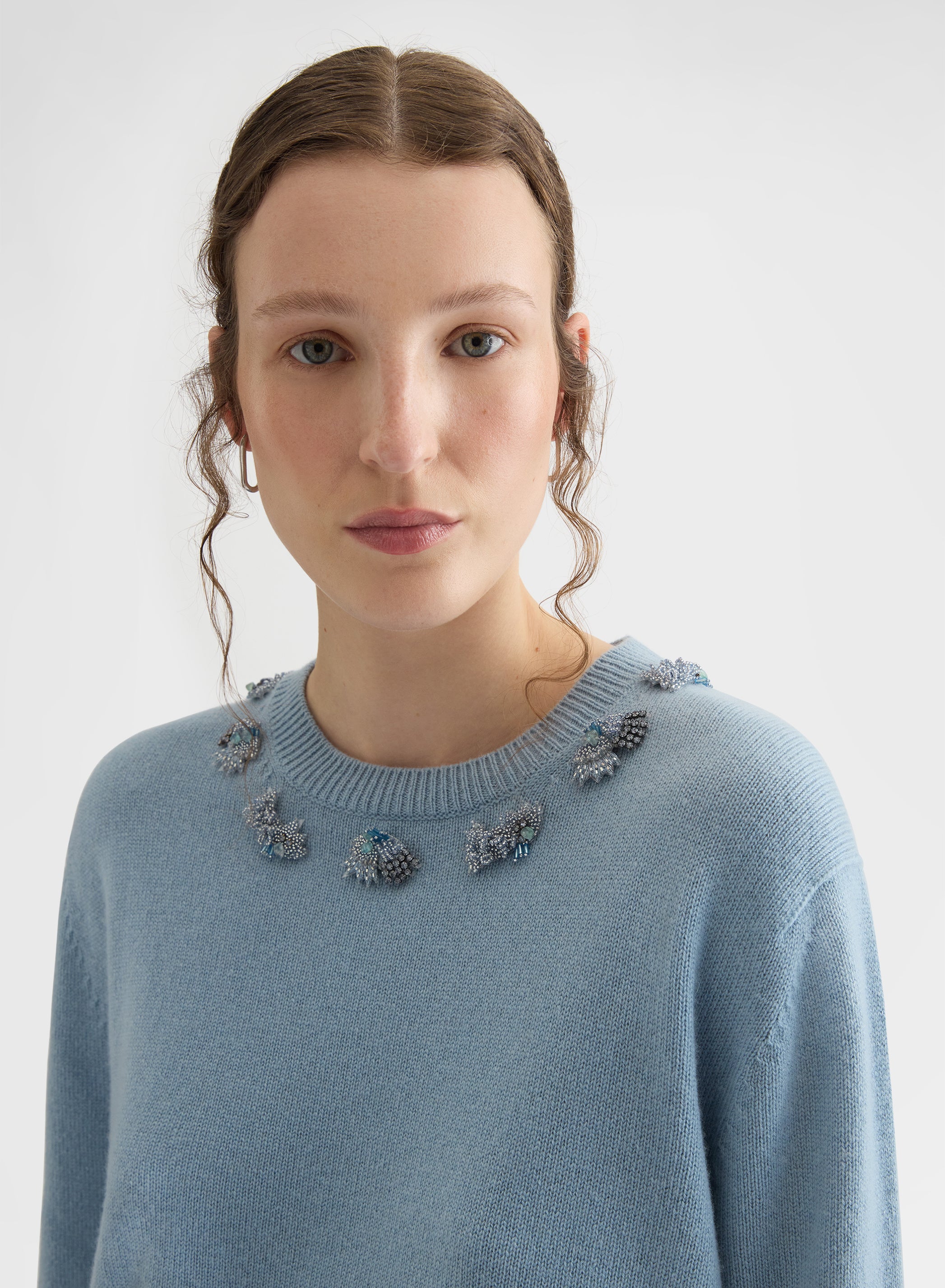 CASHMERE PLAIN KNIT CREWNECK DARK POWDER