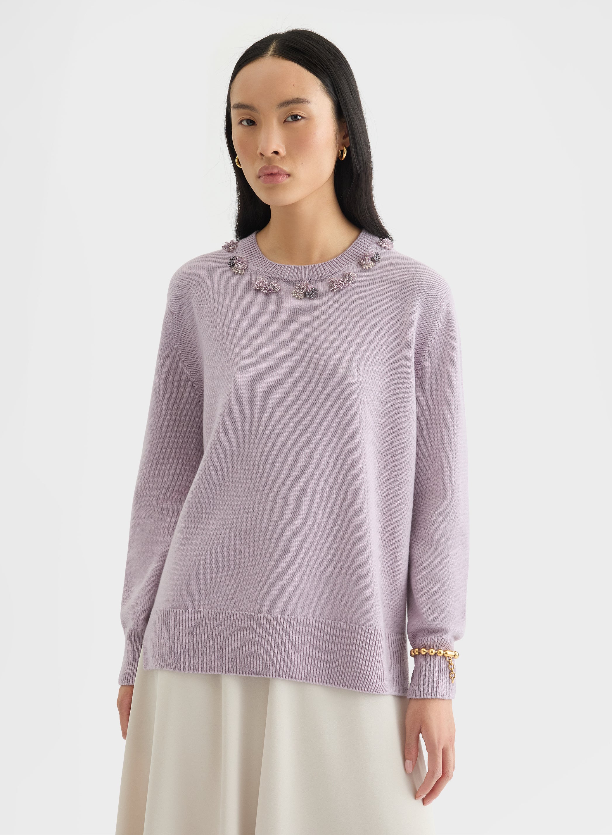 CASHMERE PLAIN KNIT CREWNECK MAUVE