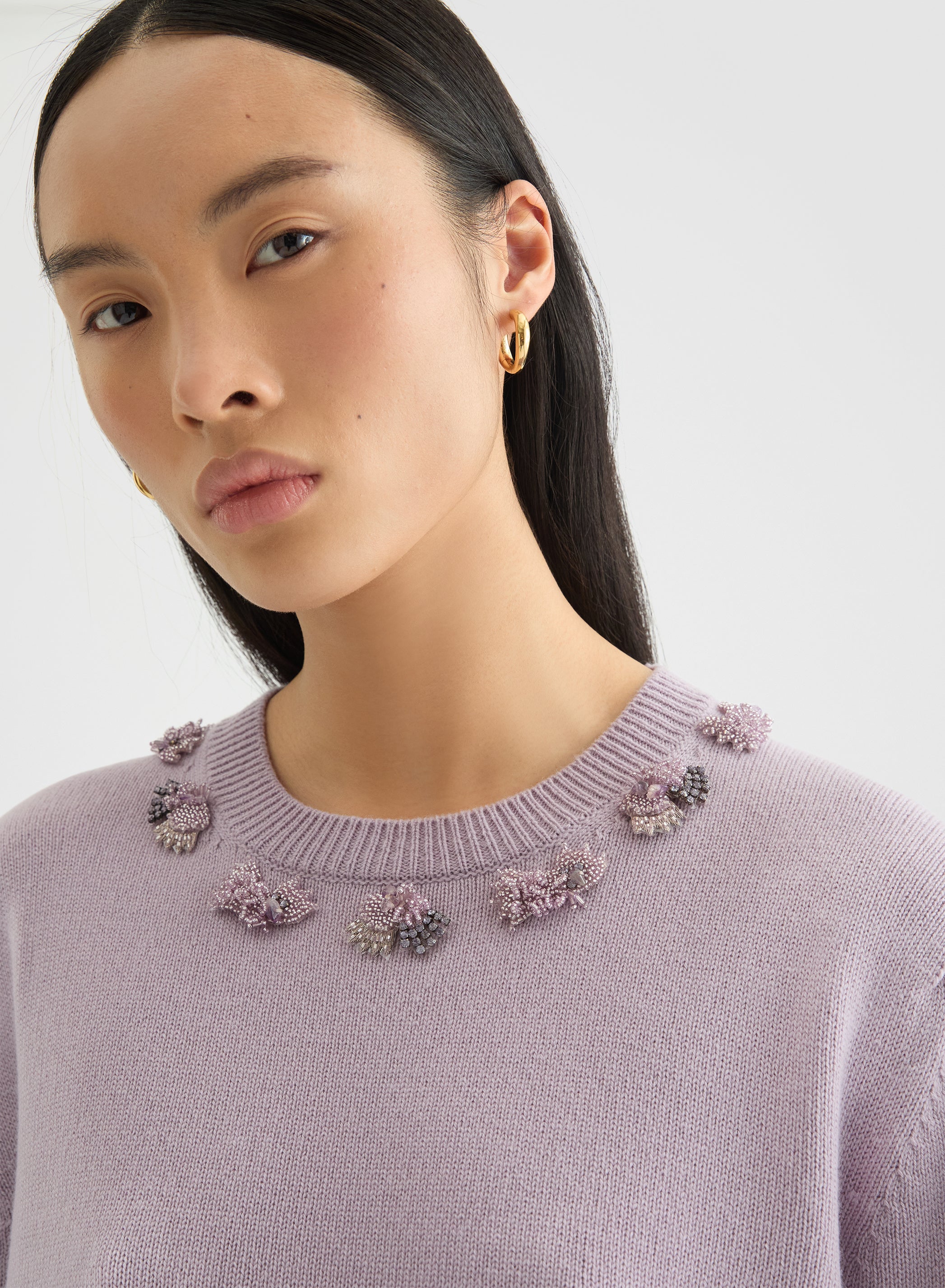 CASHMERE PLAIN KNIT CREWNECK MAUVE