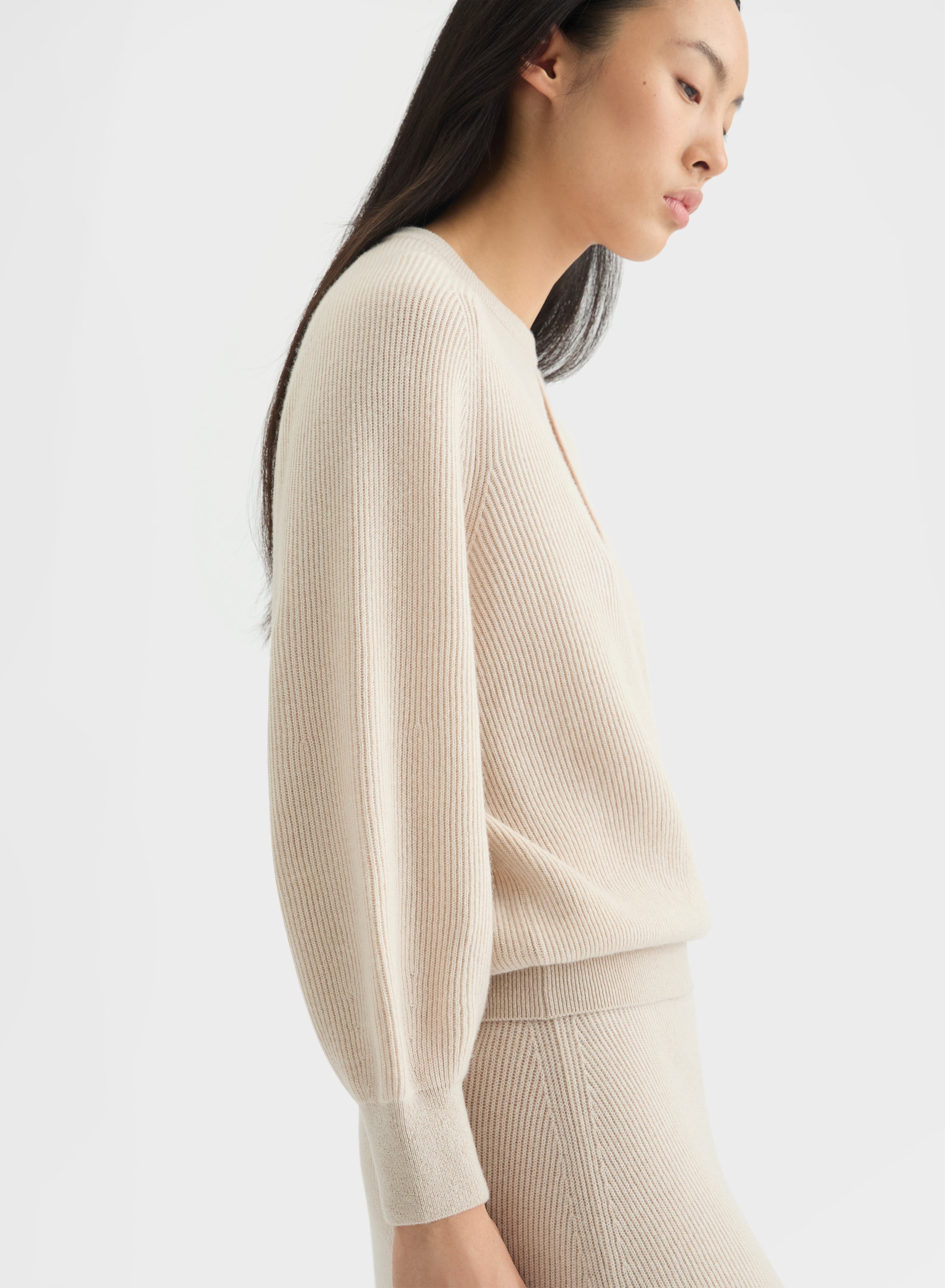 CASHMERE ENGLISH RIB CREWNECK GREIGE