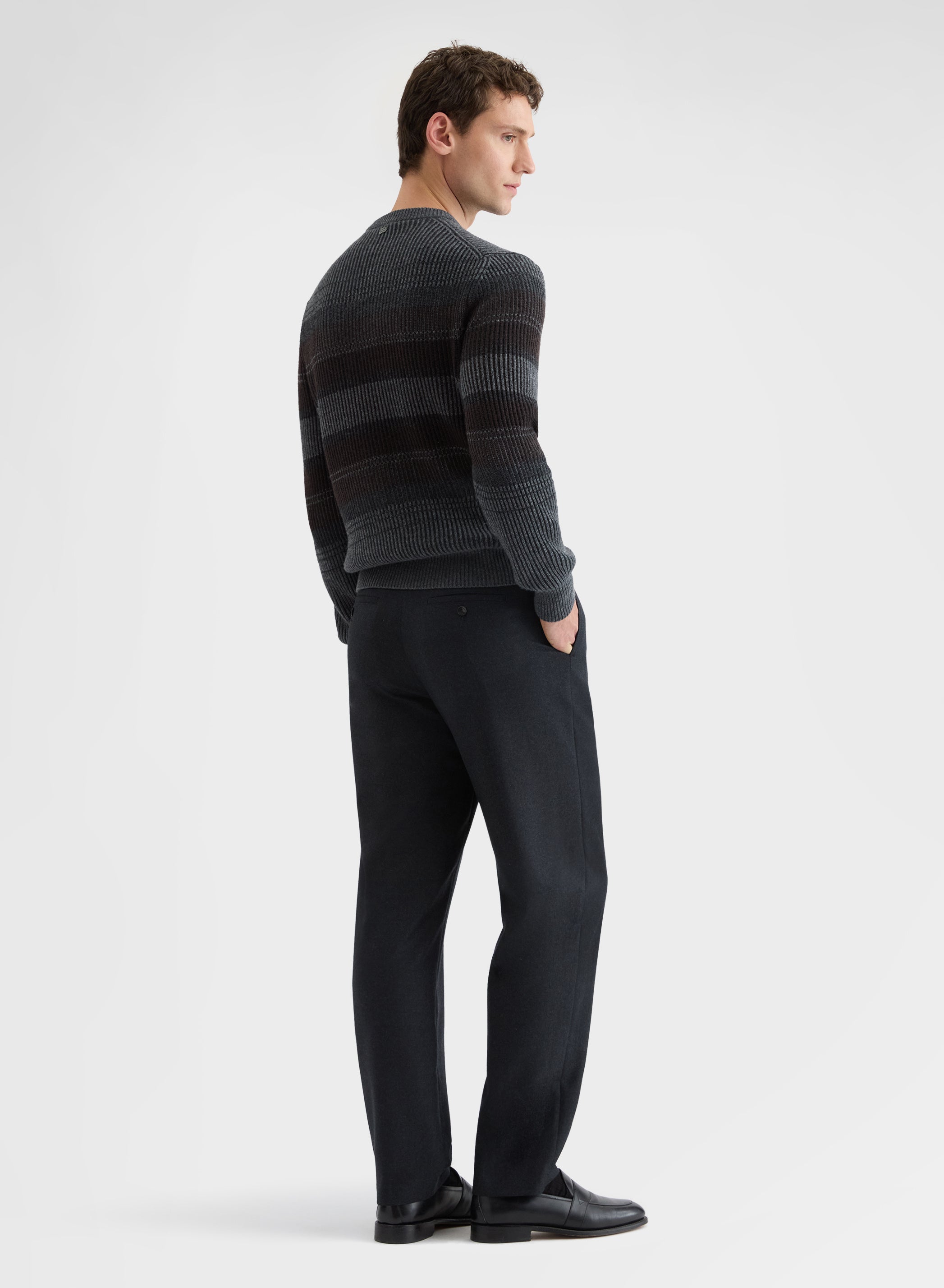 CASHMERE BICOLOUR RIB CREWNECK MEDIUM GREY