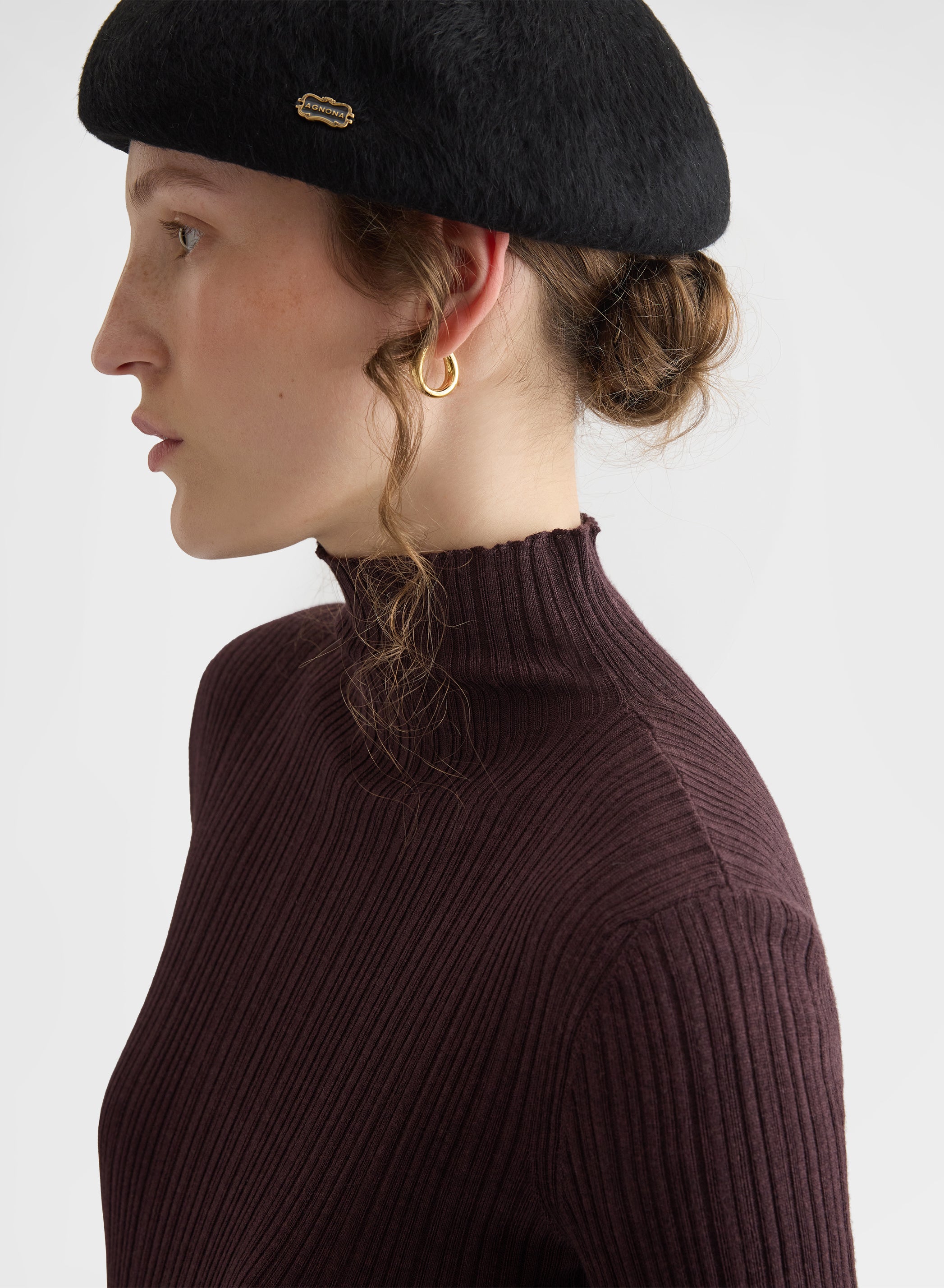 CASHMERE WOOL SILK CORTECCIA STITCH TURTLENECK BURGUNDY