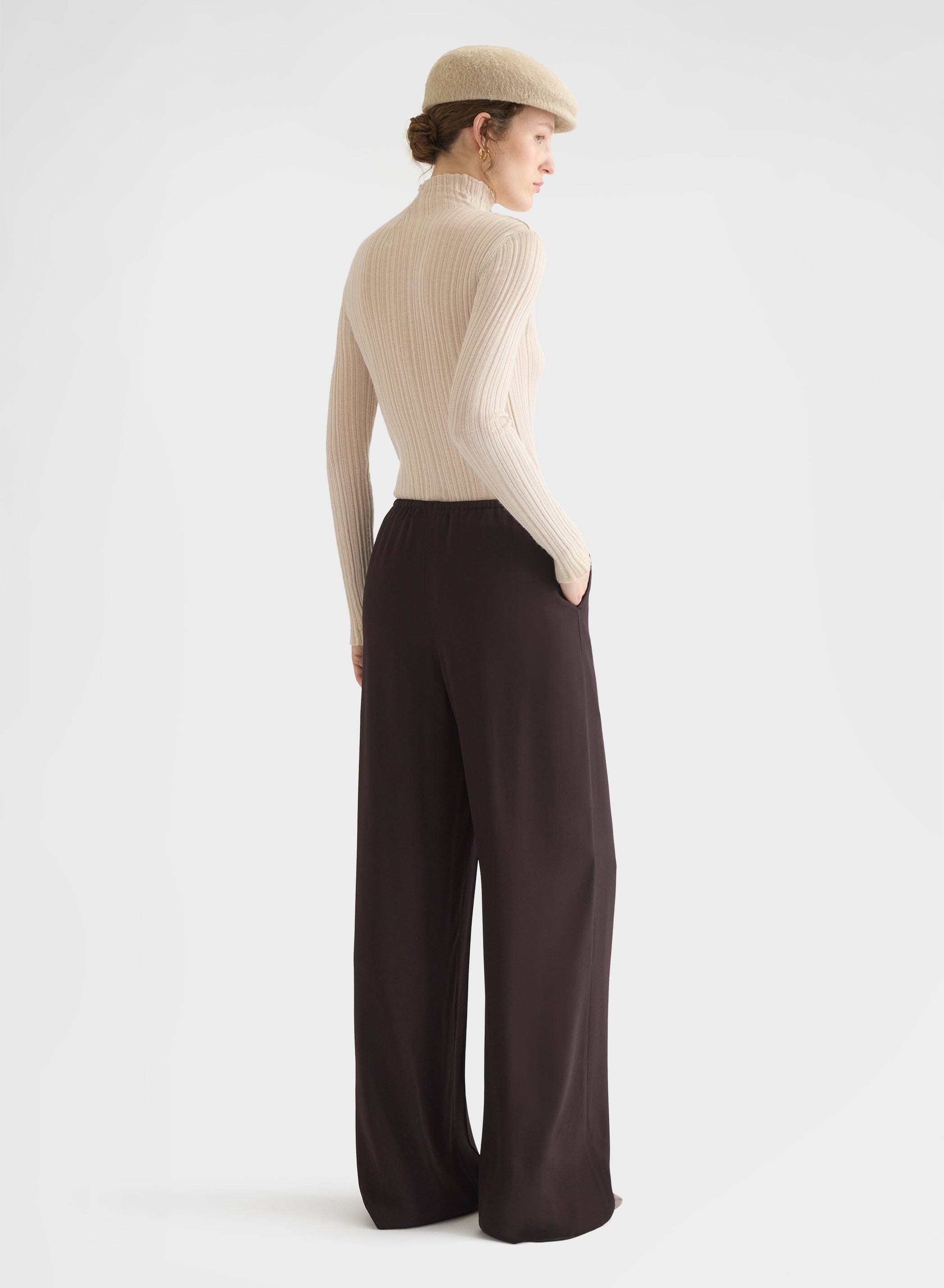 CASHMERE WOOL SILK CORTECCIA STITCH TURTLENECK GREIGE