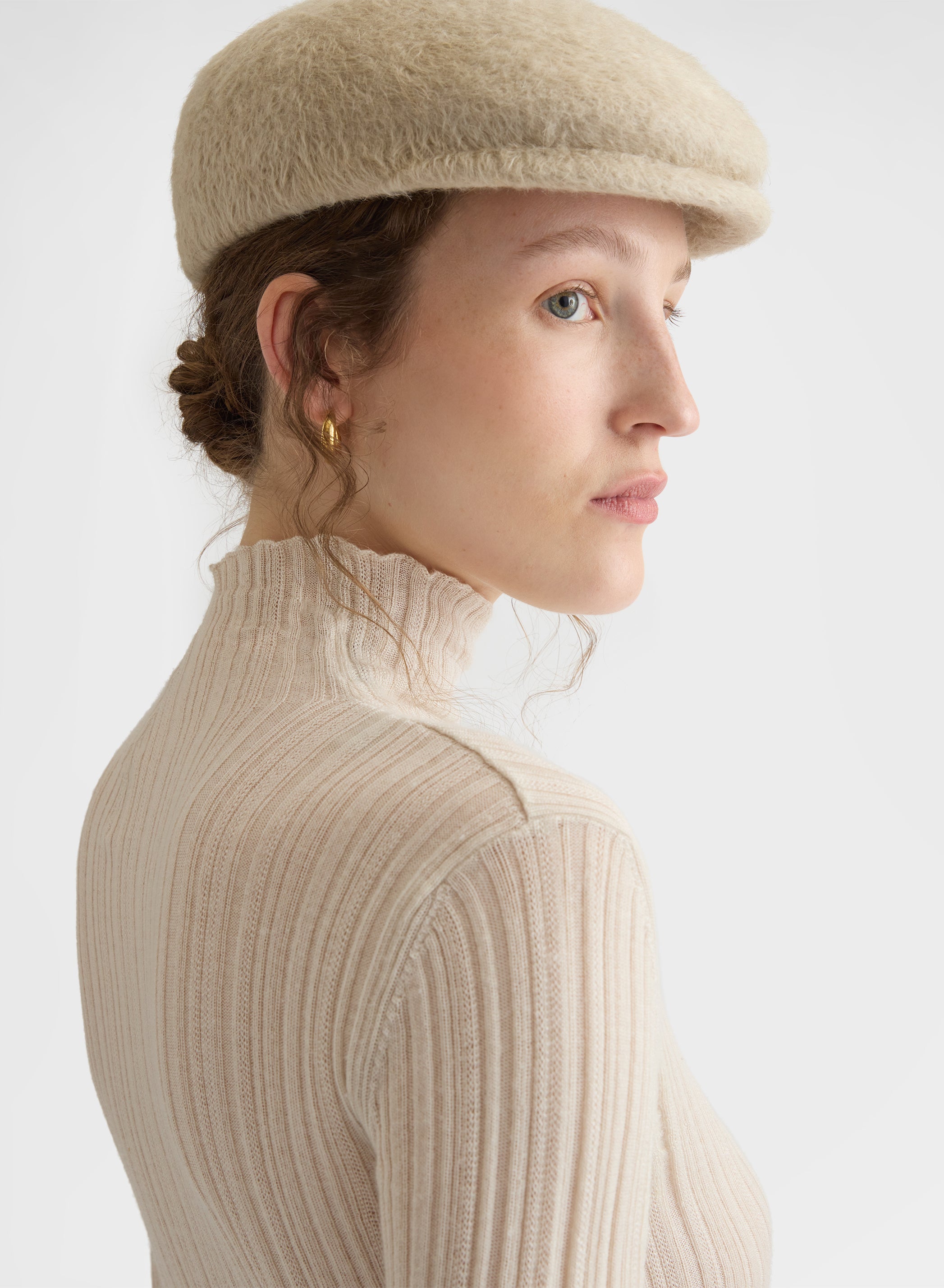 CASHMERE WOOL SILK CORTECCIA STITCH TURTLENECK GREIGE