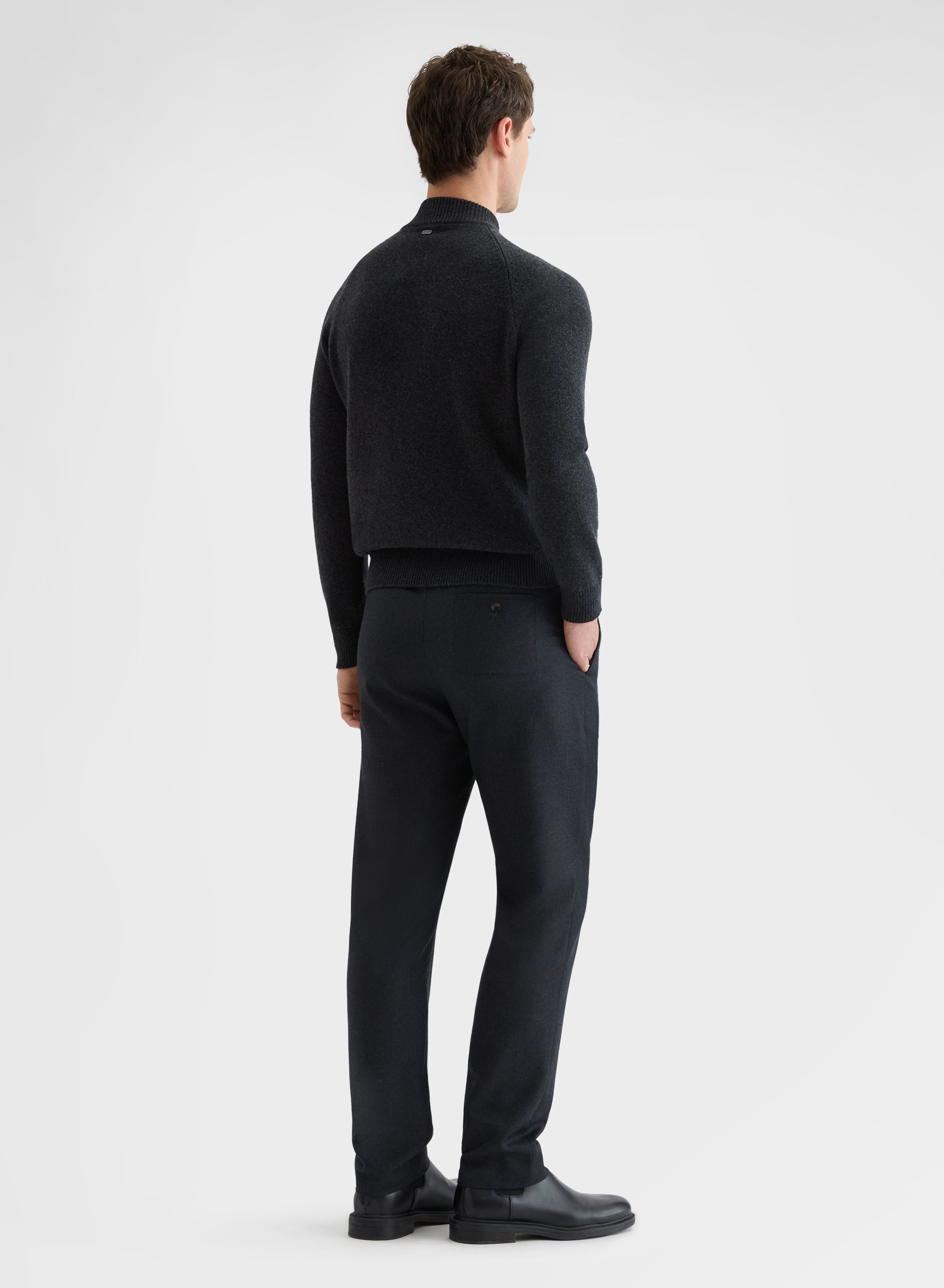 CASHMERE PLAIN KNIT HIGH NECK HALF ZIP SWEATER CHARCOAL