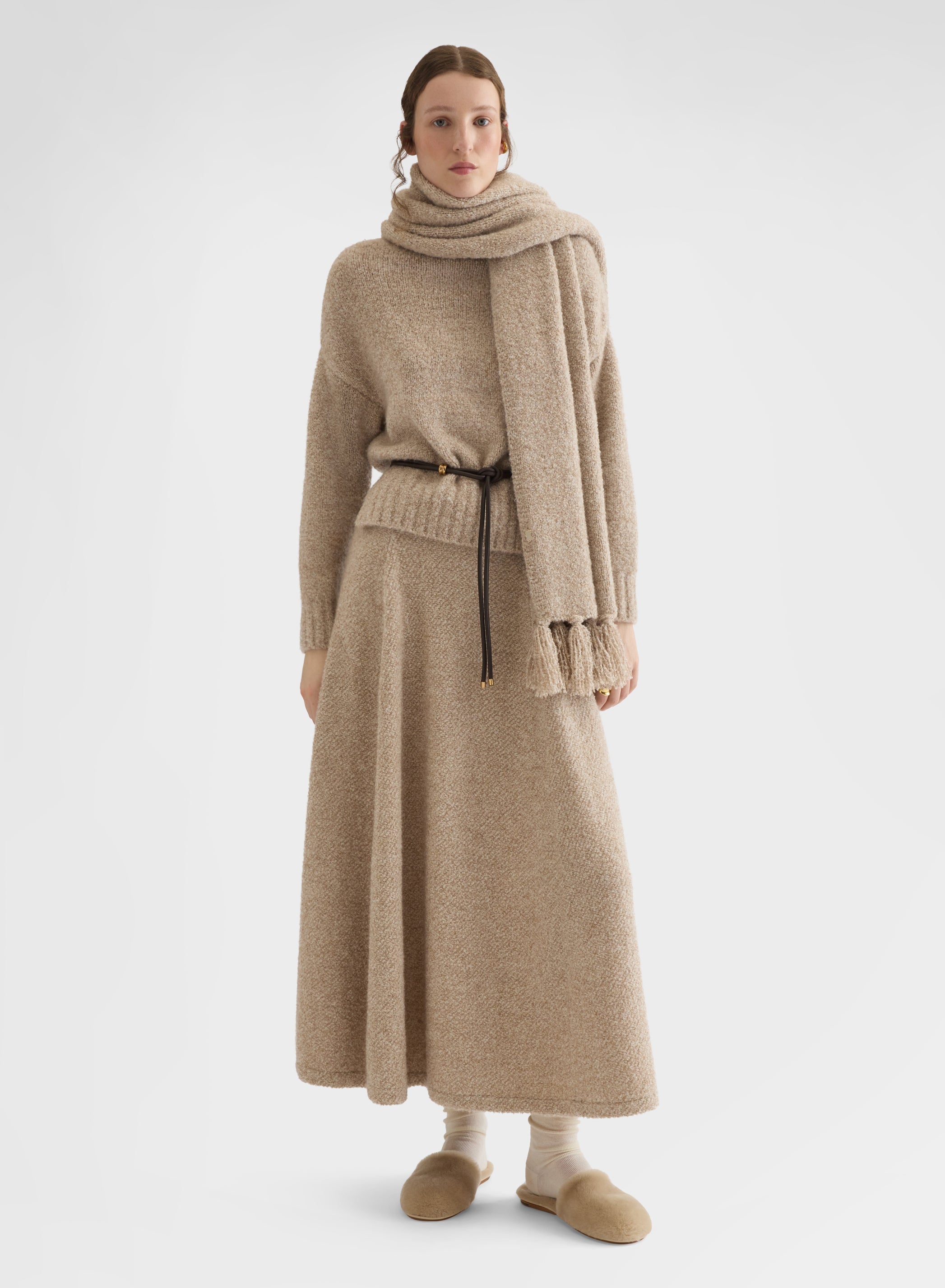 COCOON CASHMERE SILK BOUCLÉ HIGH NECK SWEATER CHAMPAGNE
