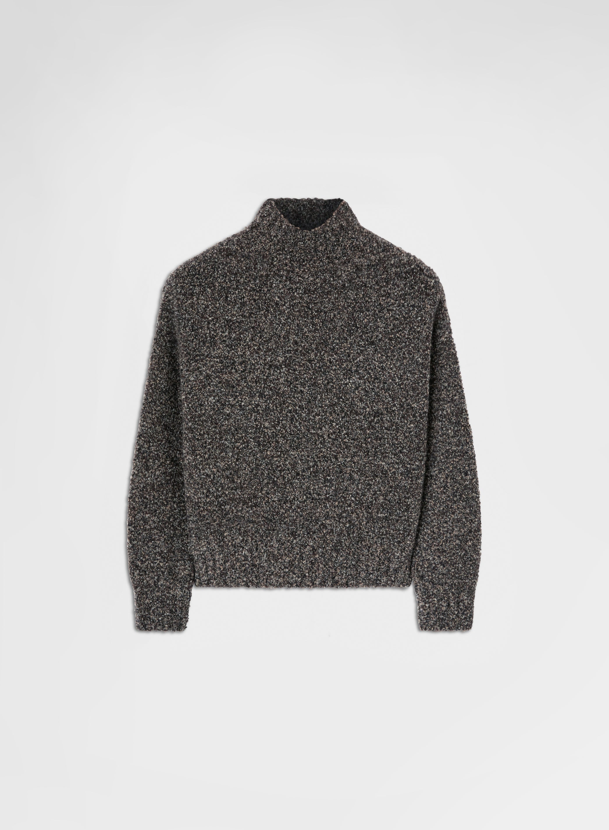 COCOON CASHMERE SILK BOUCLÉ HIGH NECK SWEATER CHOCOLATE