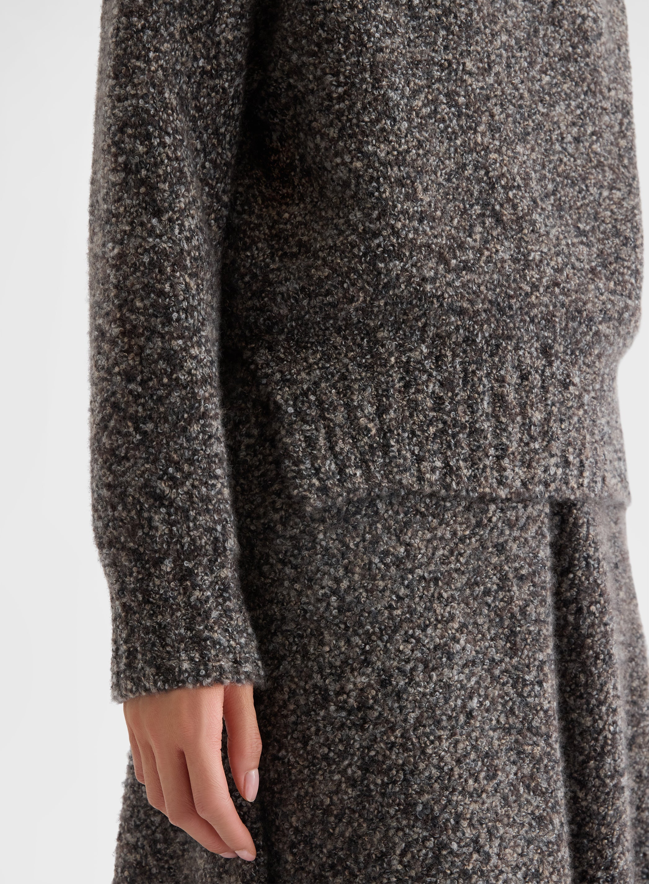 COCOON CASHMERE SILK BOUCLÉ HIGH NECK SWEATER CHOCOLATE