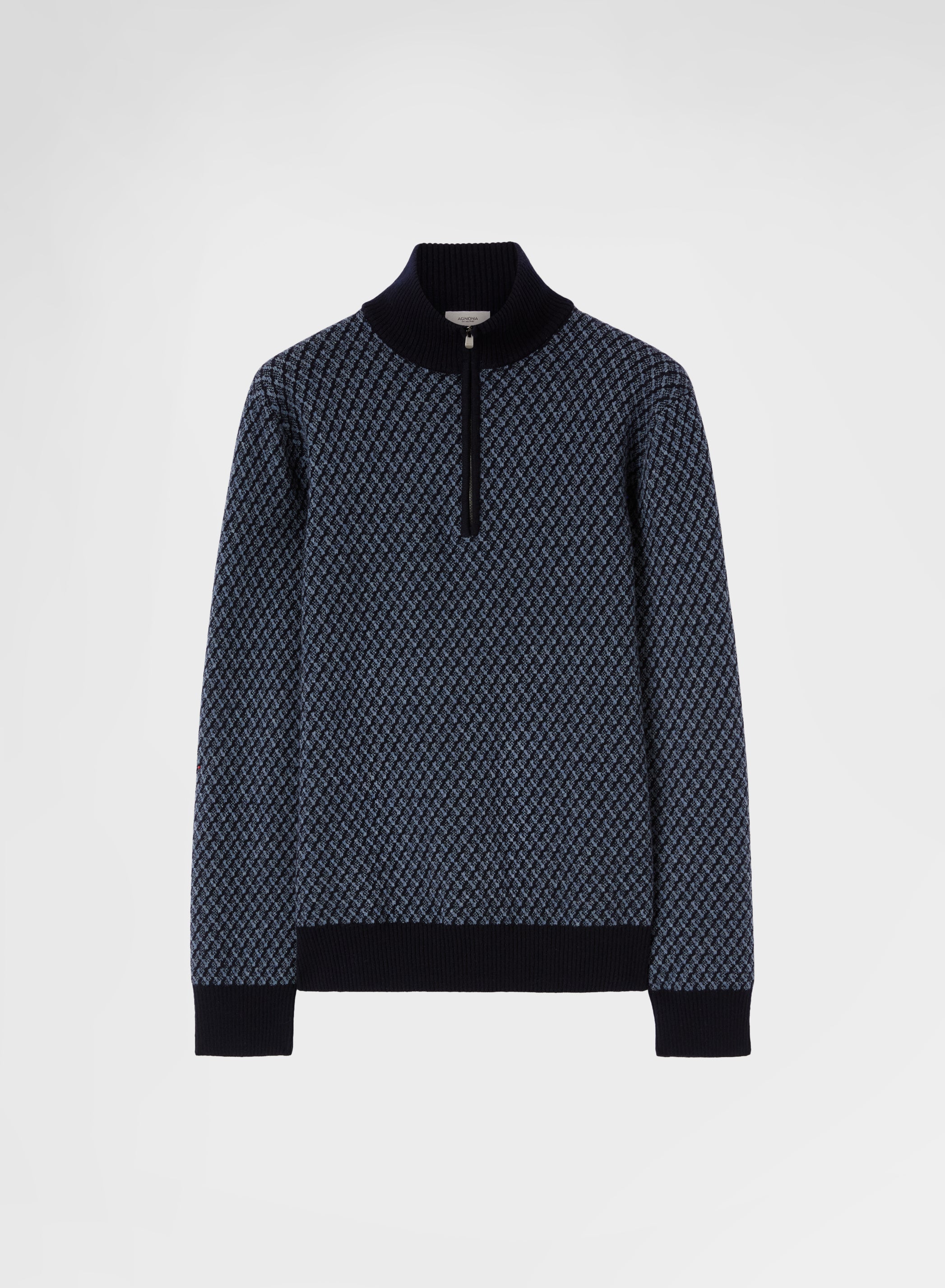 ARGYLE JACQUARD HIGH NECK HALF ZIP SWEATER NIGHT