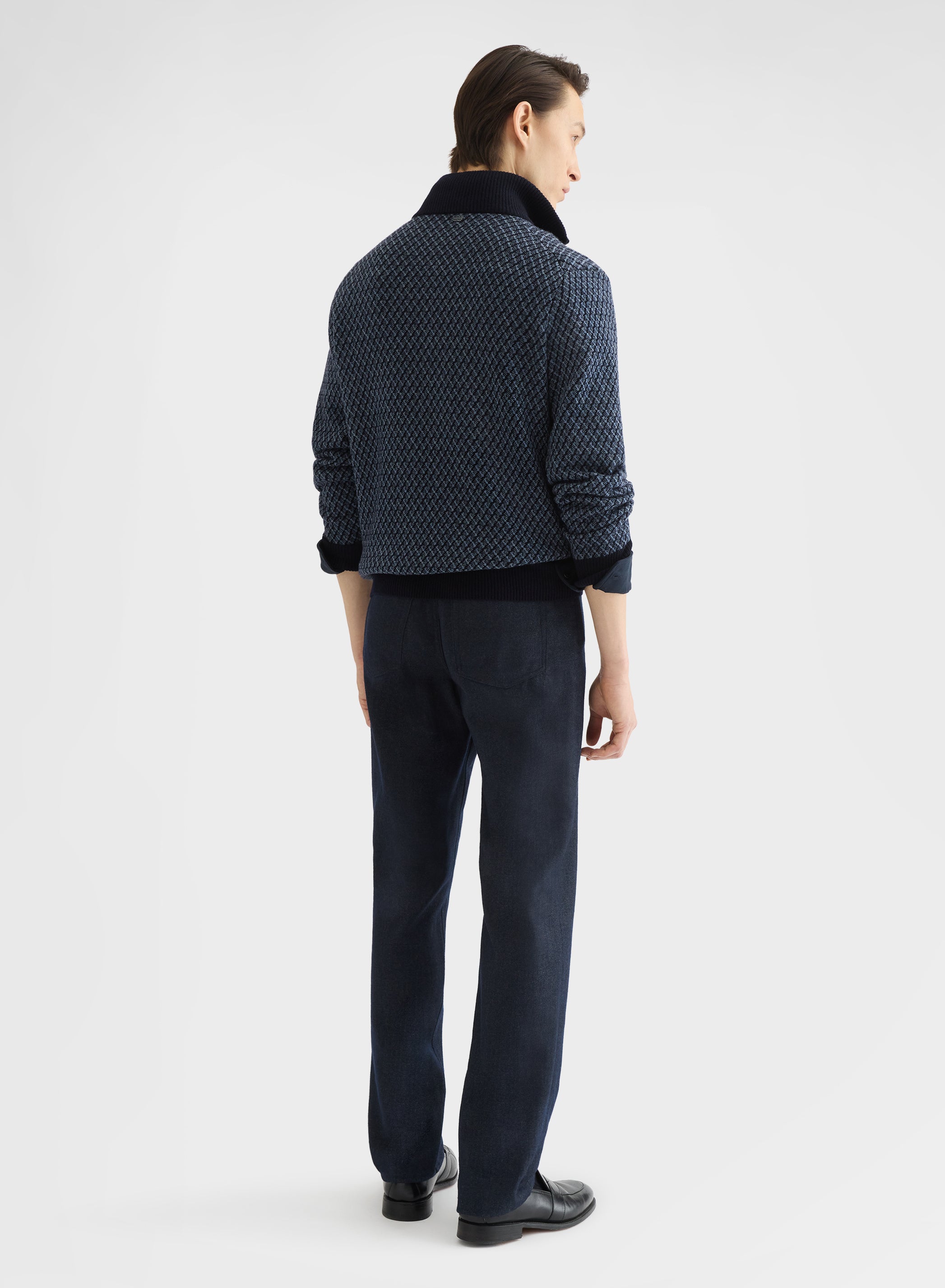 ARGYLE JACQUARD HIGH NECK HALF ZIP SWEATER NIGHT