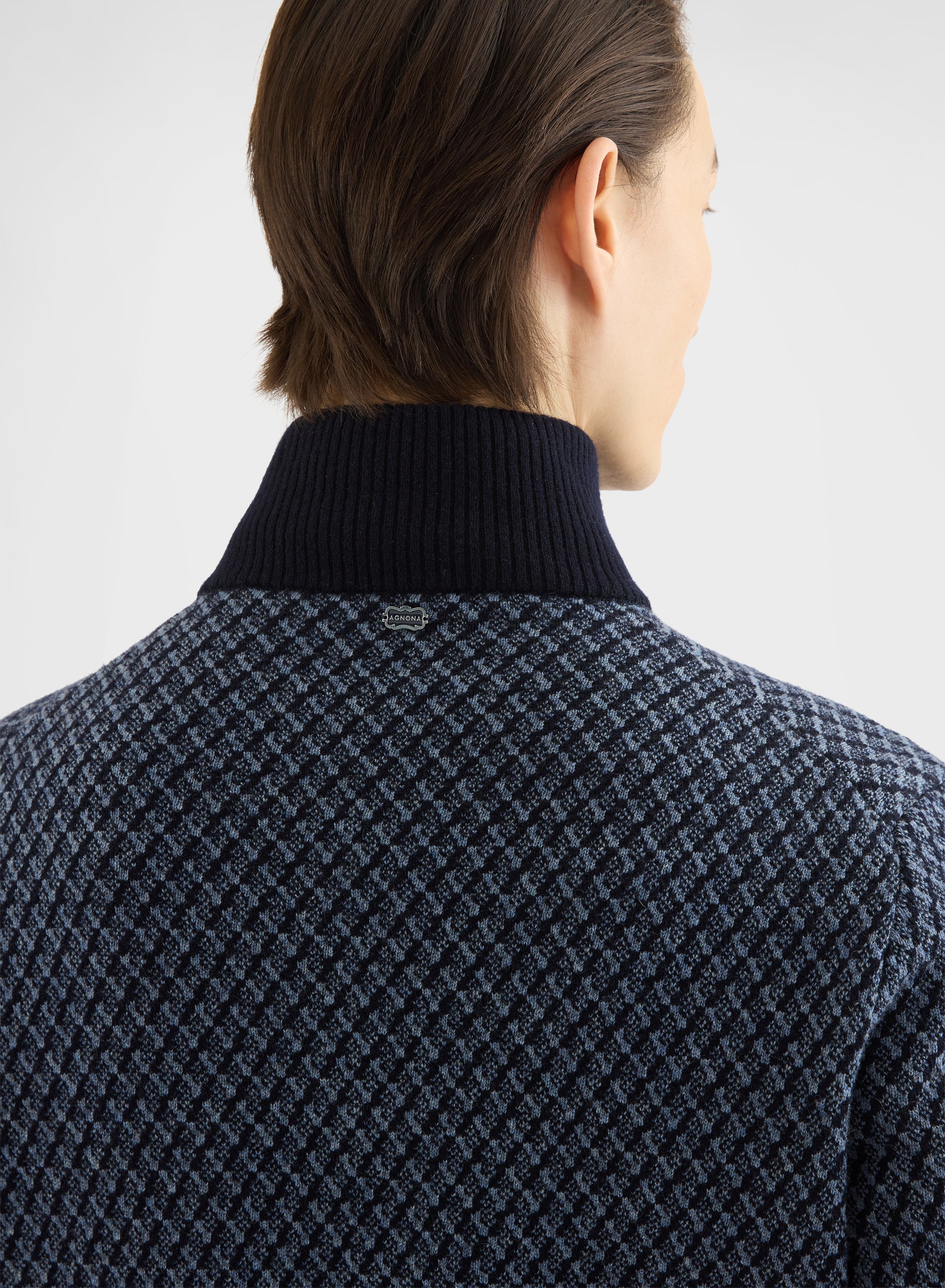 ARGYLE JACQUARD HIGH NECK HALF ZIP SWEATER NIGHT