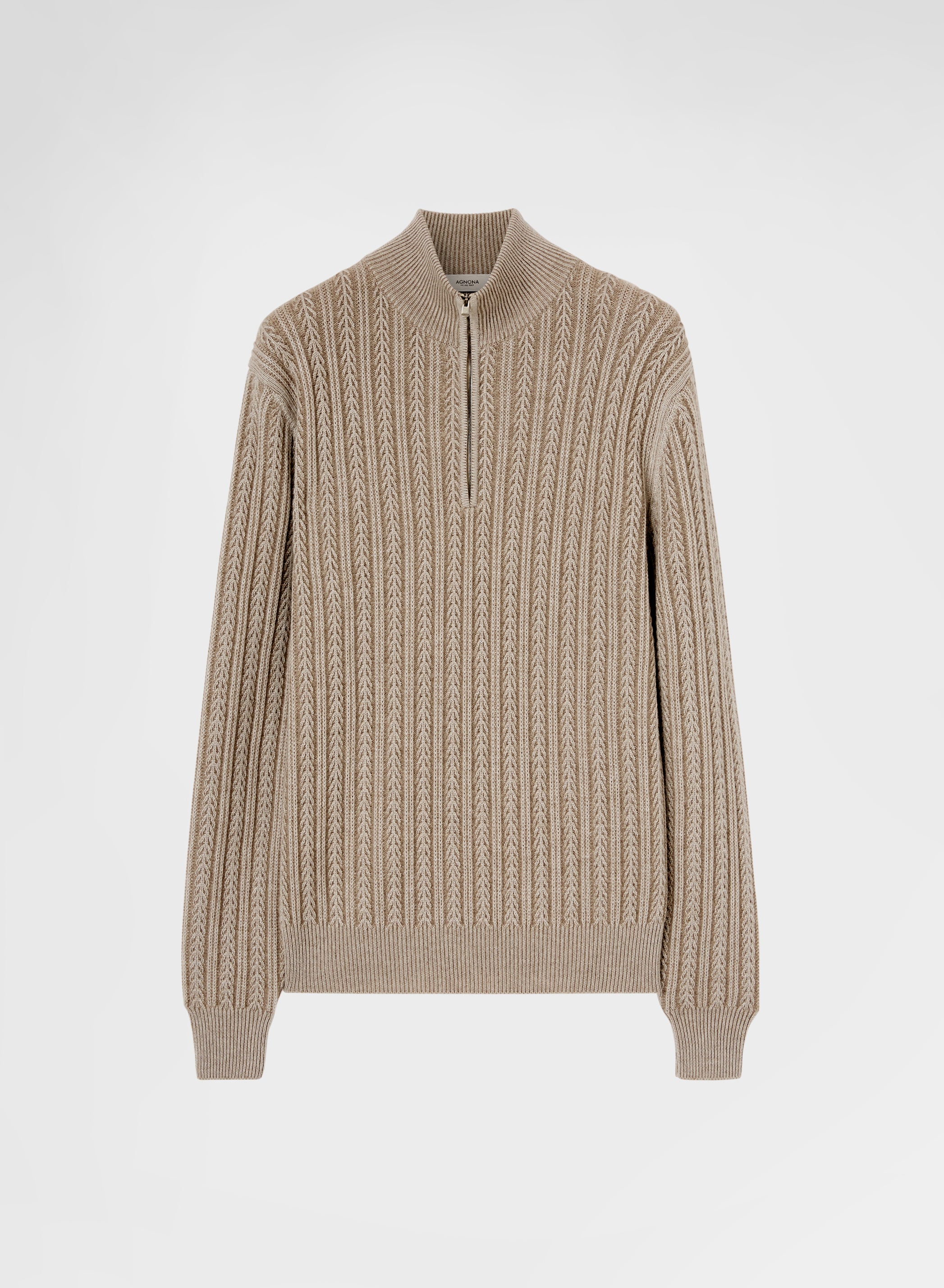 CASHMERE WOOL SILK CABLE HIGH NECK SWEATER