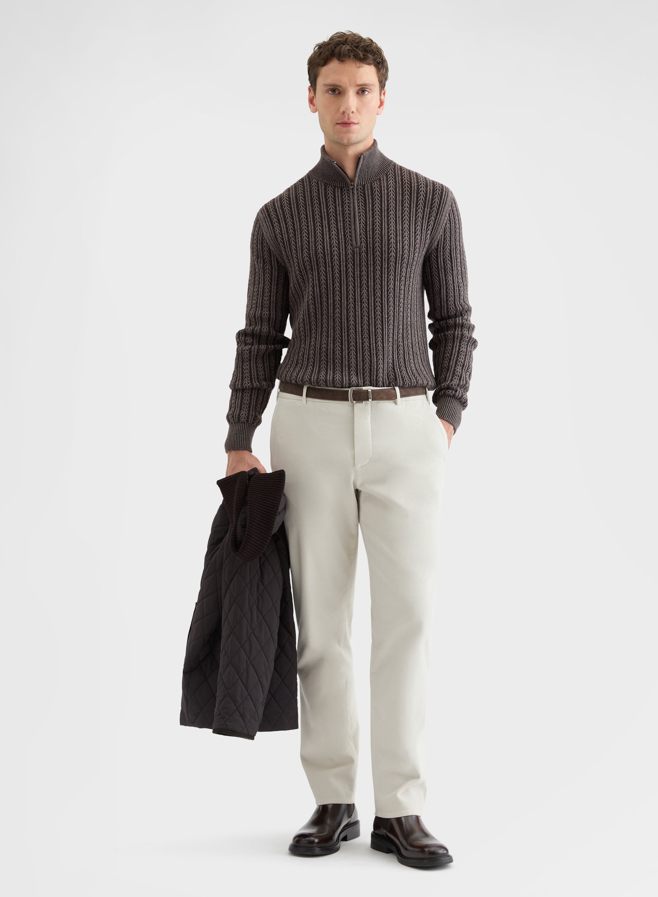 CASHMERE WOOL SILK CABLE HIGH NECK SWEATER