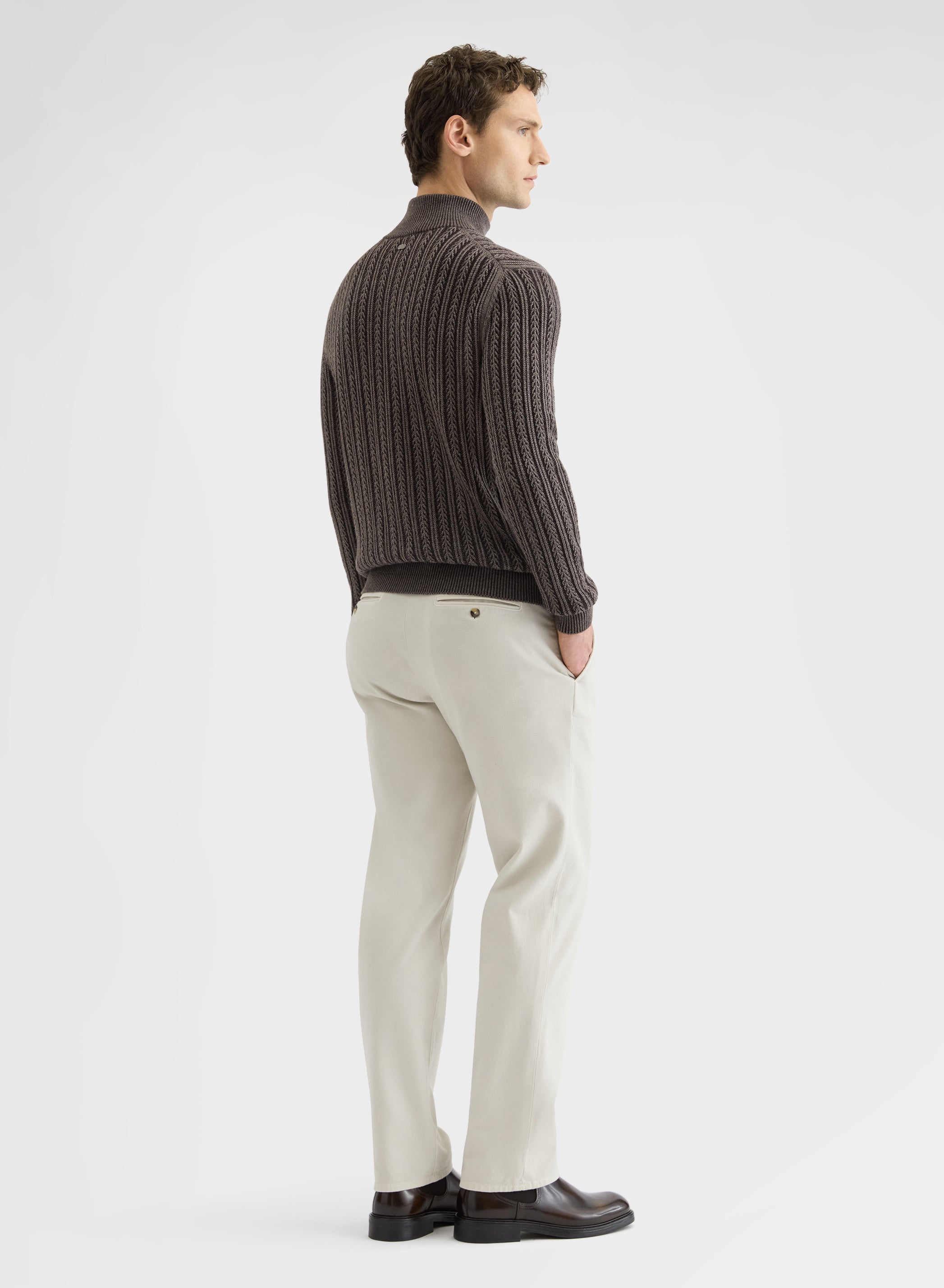 CASHMERE WOOL SILK CABLE HIGH NECK SWEATER