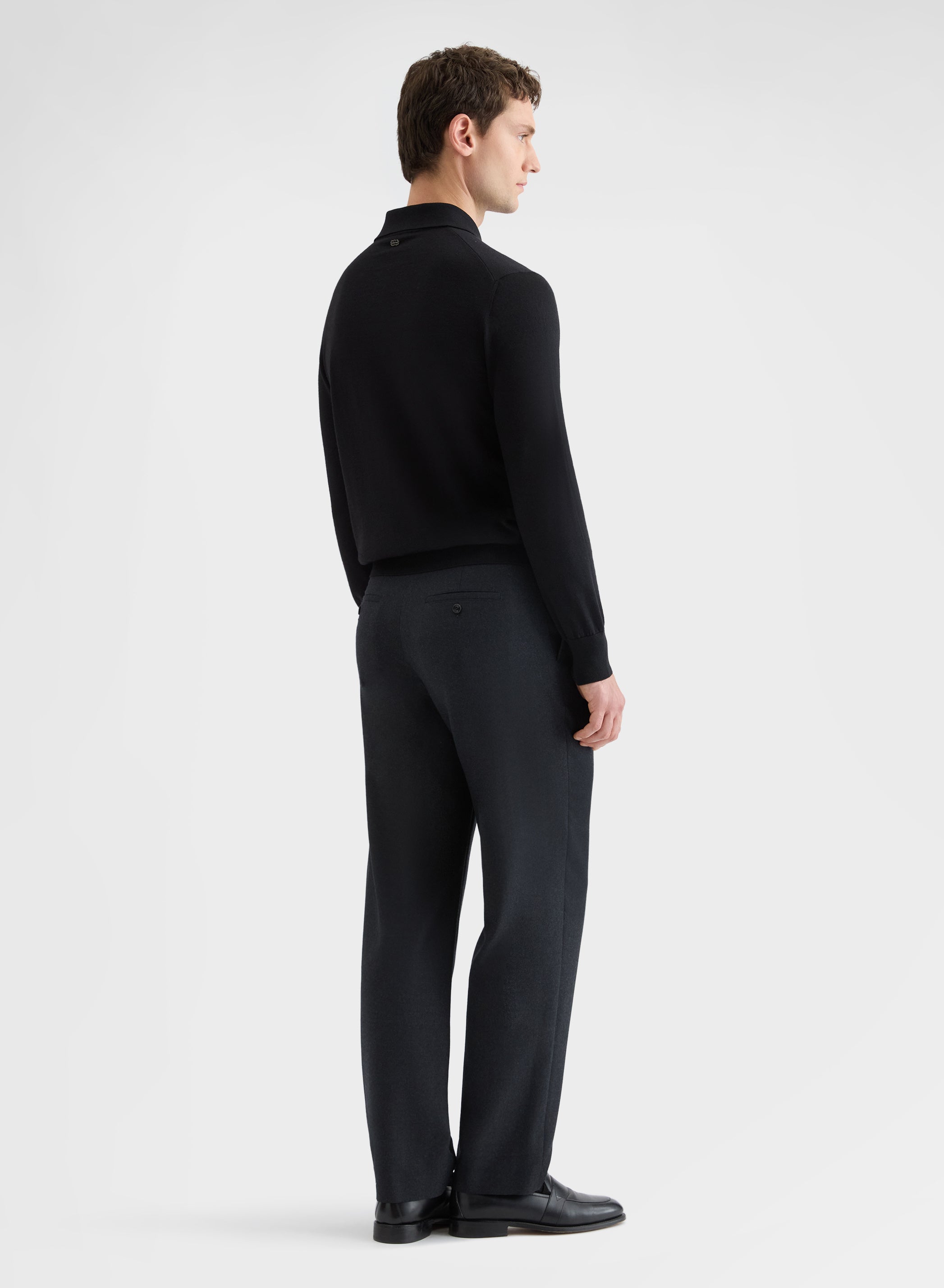 FINE WOOL SILK CASHMERE LONG SLEEVE POLO BLACK