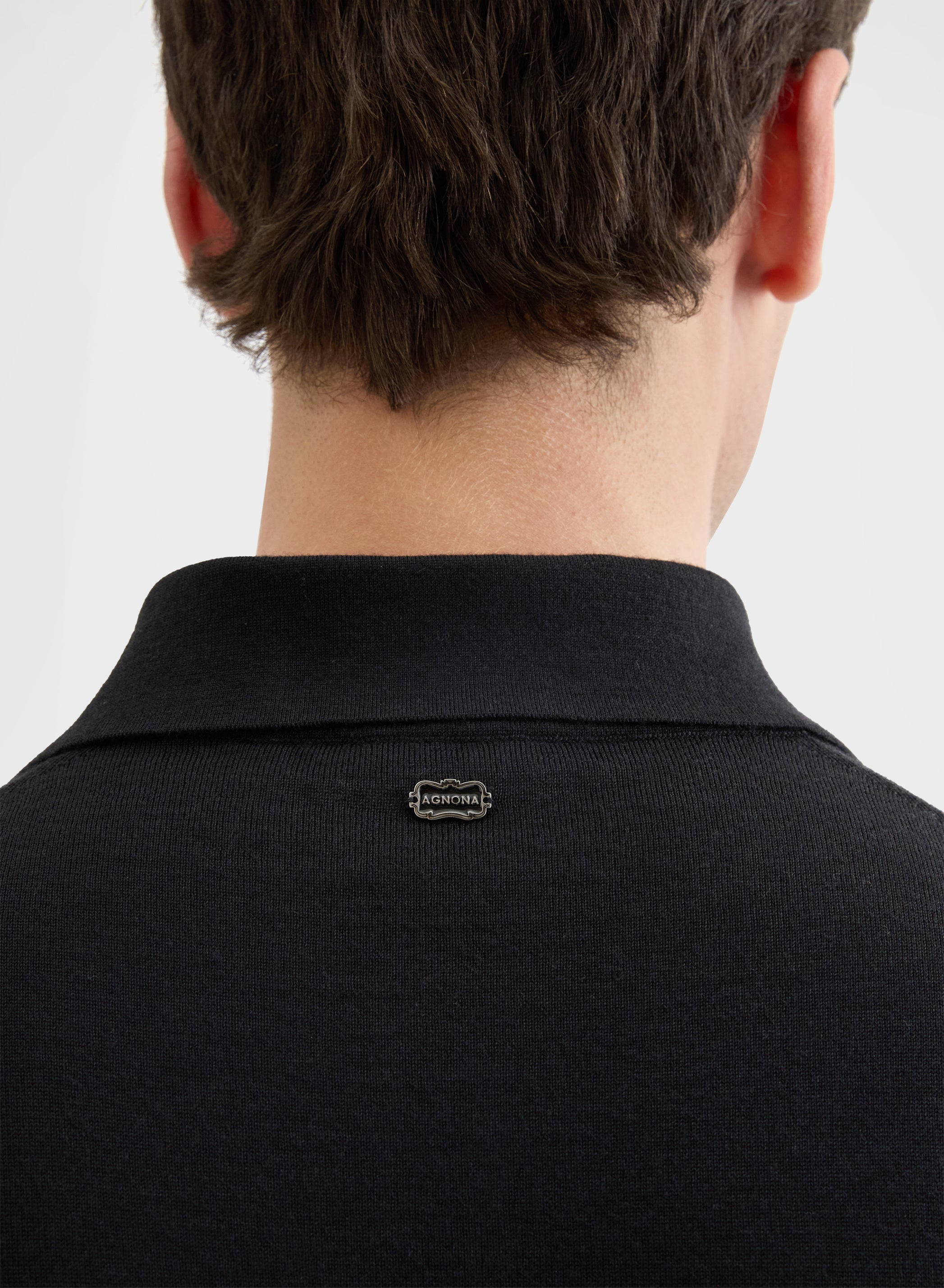 FINE WOOL SILK CASHMERE LONG SLEEVE POLO BLACK