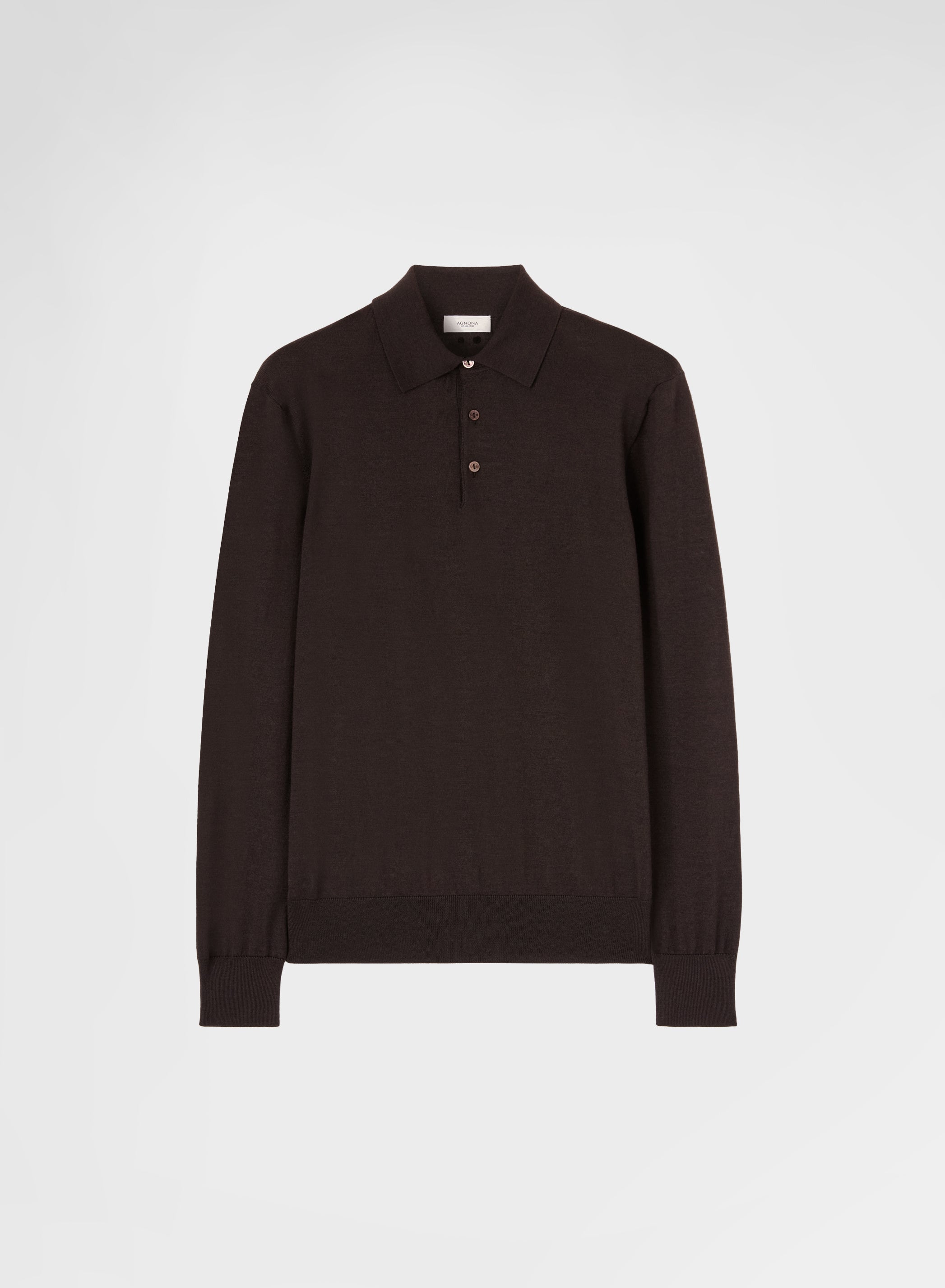 FINE WOOL SILK CASHMERE LONG SLEEVE POLO EBONY
