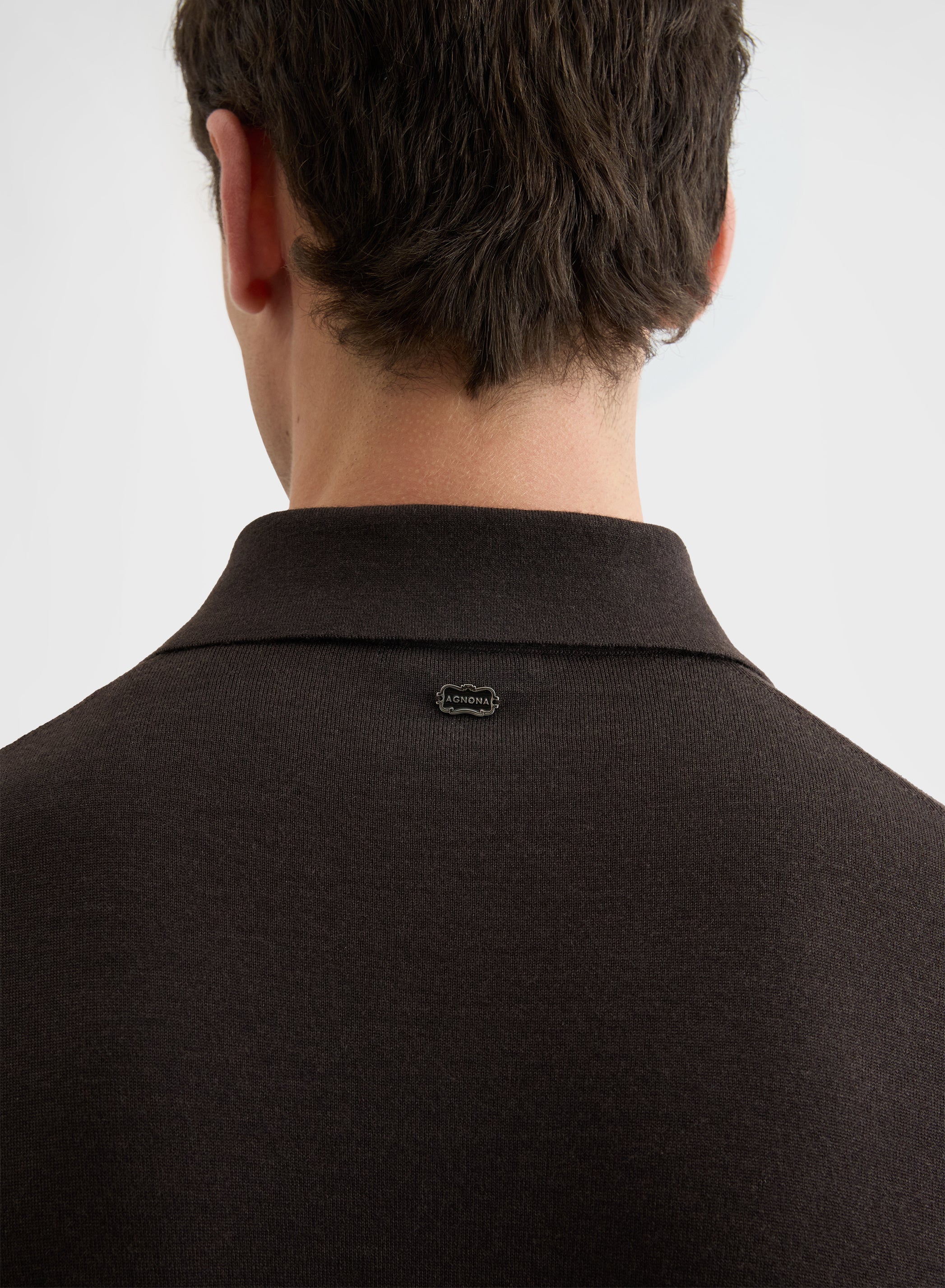 FINE WOOL SILK CASHMERE LONG SLEEVE POLO EBONY