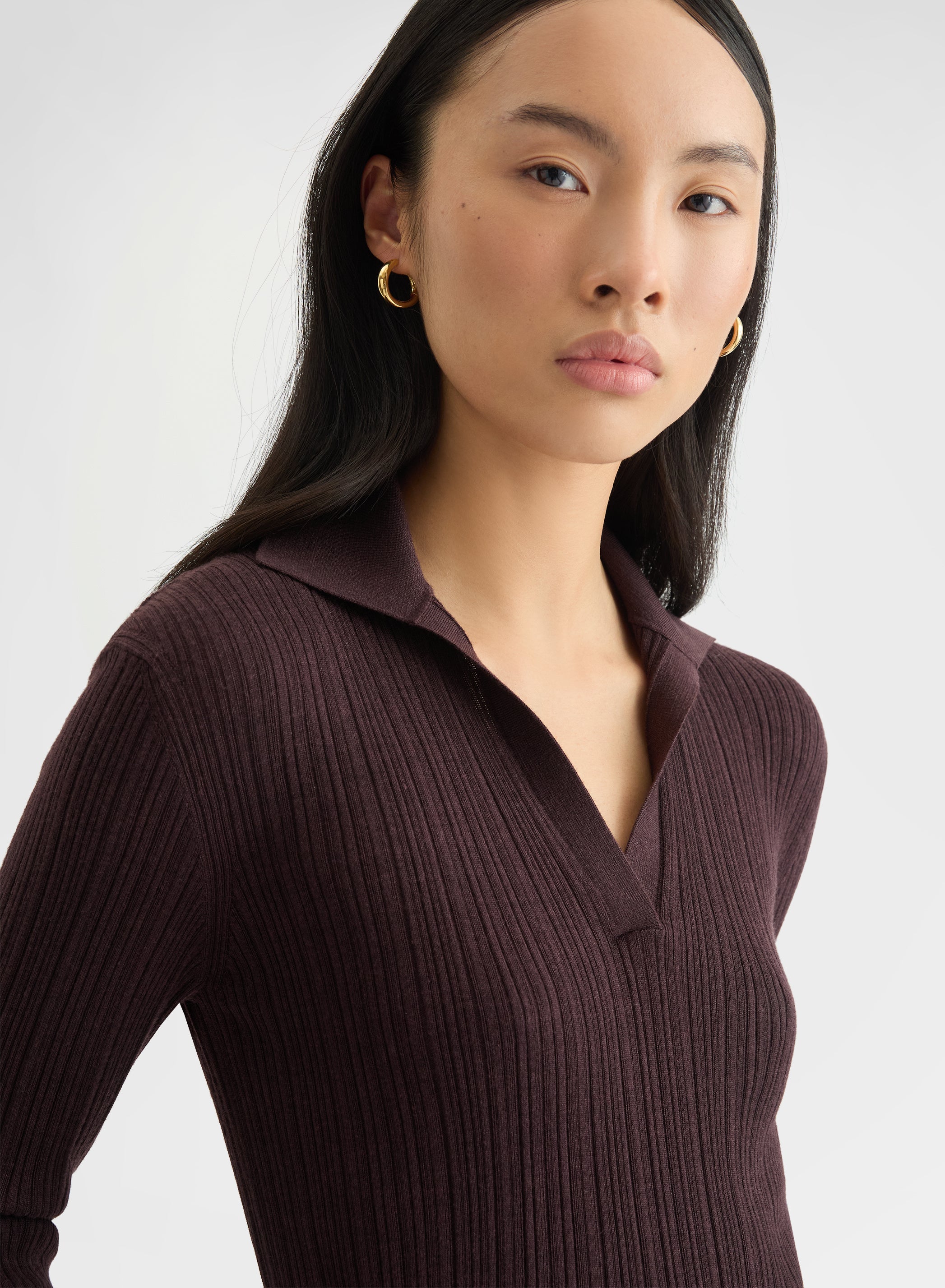 CASHMERE WOOL SILK CORTECCIA STITCH POLO BURGUNDY