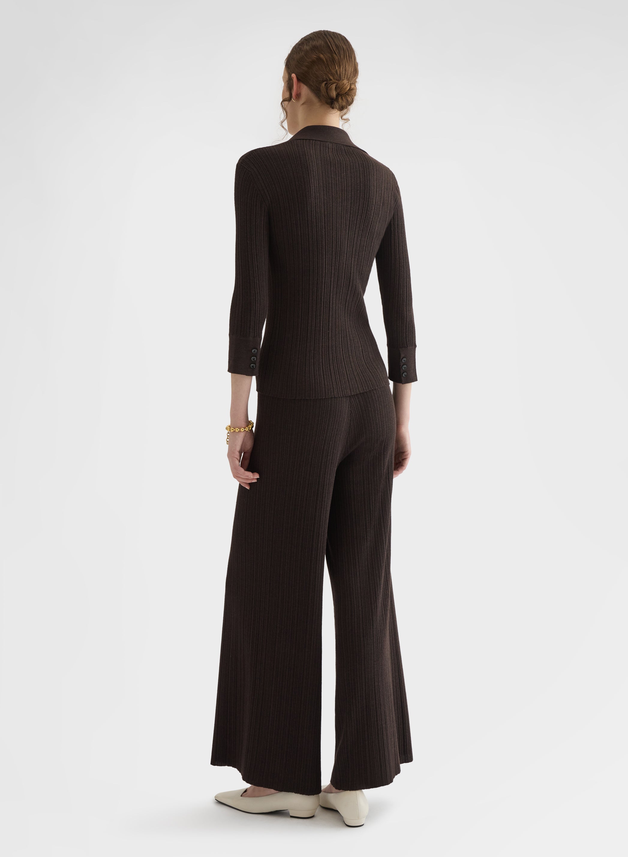 CASHMERE WOOL SILK CORTECCIA STITCH POLO EBONY