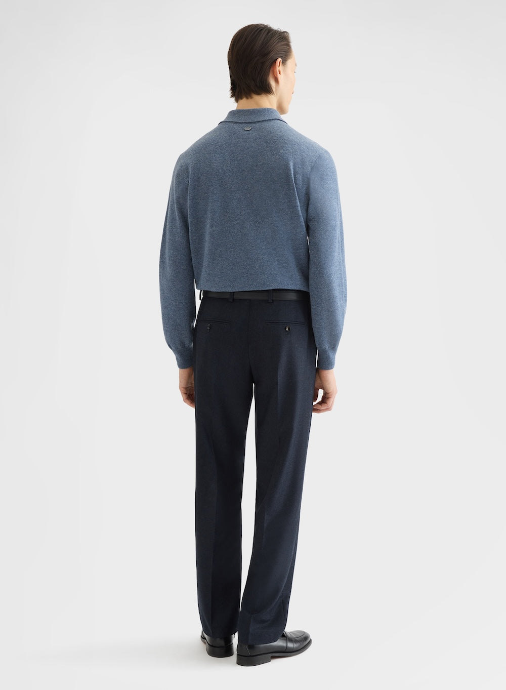 CASHMERE PLAIN KNIT LONG SLEEVE POLO LIGHT BLUE