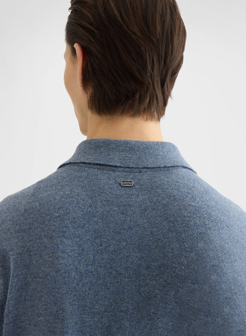 CASHMERE PLAIN KNIT LONG SLEEVE POLO LIGHT BLUE