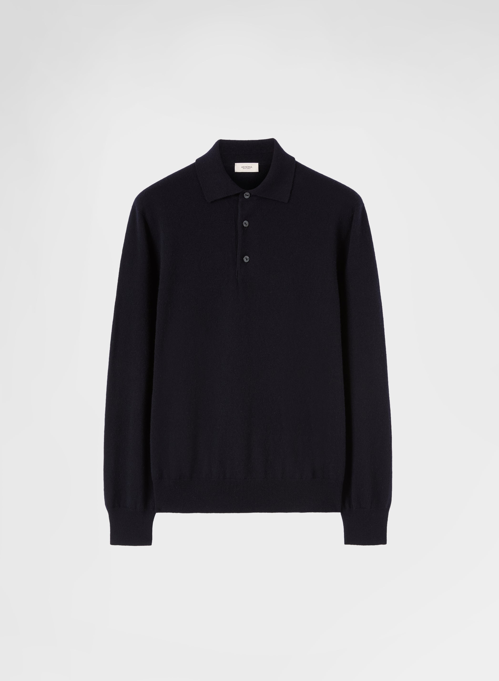 CASHMERE PLAIN KNIT LONG SLEEVE POLO NIGHT