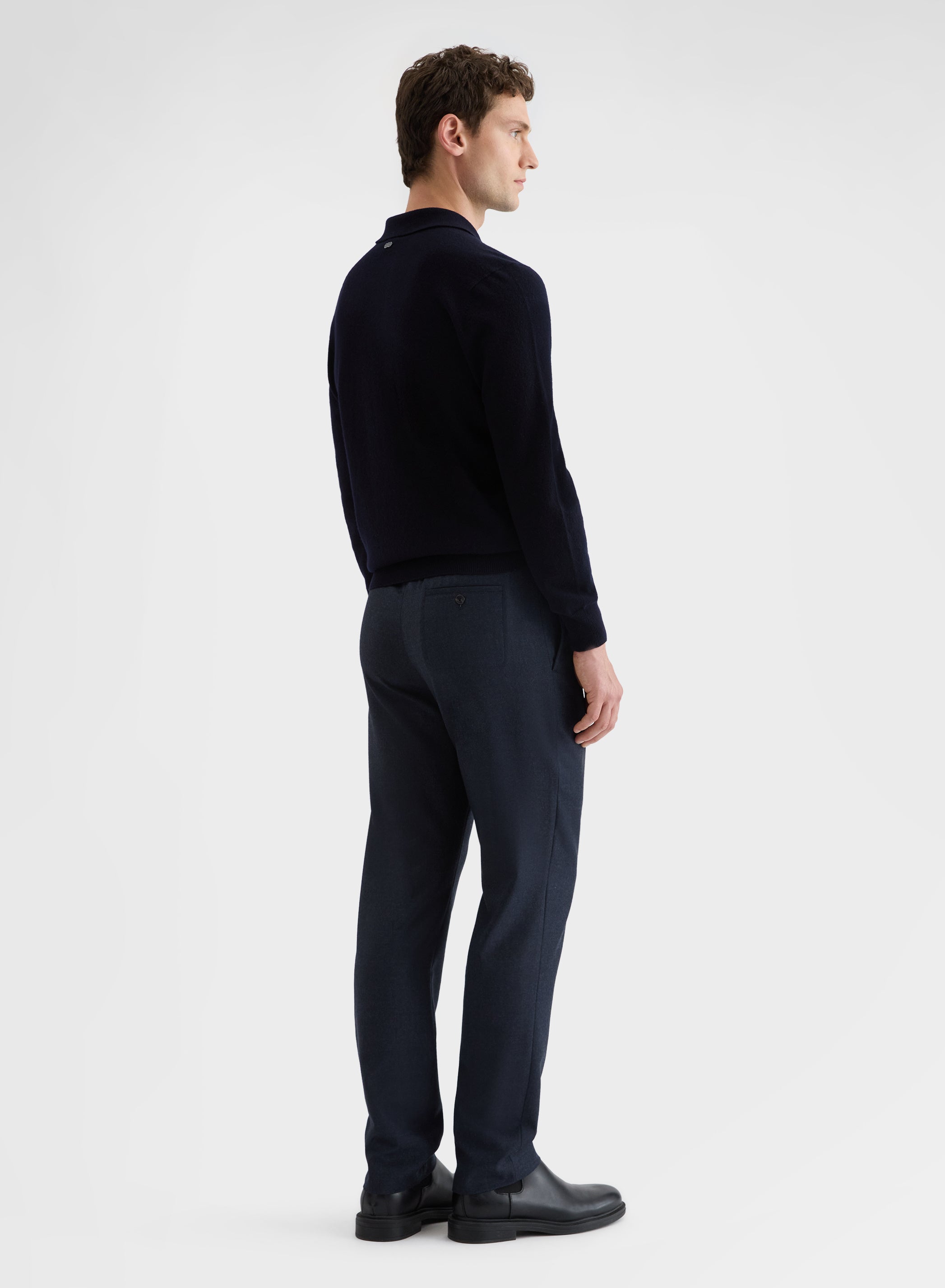 CASHMERE PLAIN KNIT LONG SLEEVE POLO NIGHT
