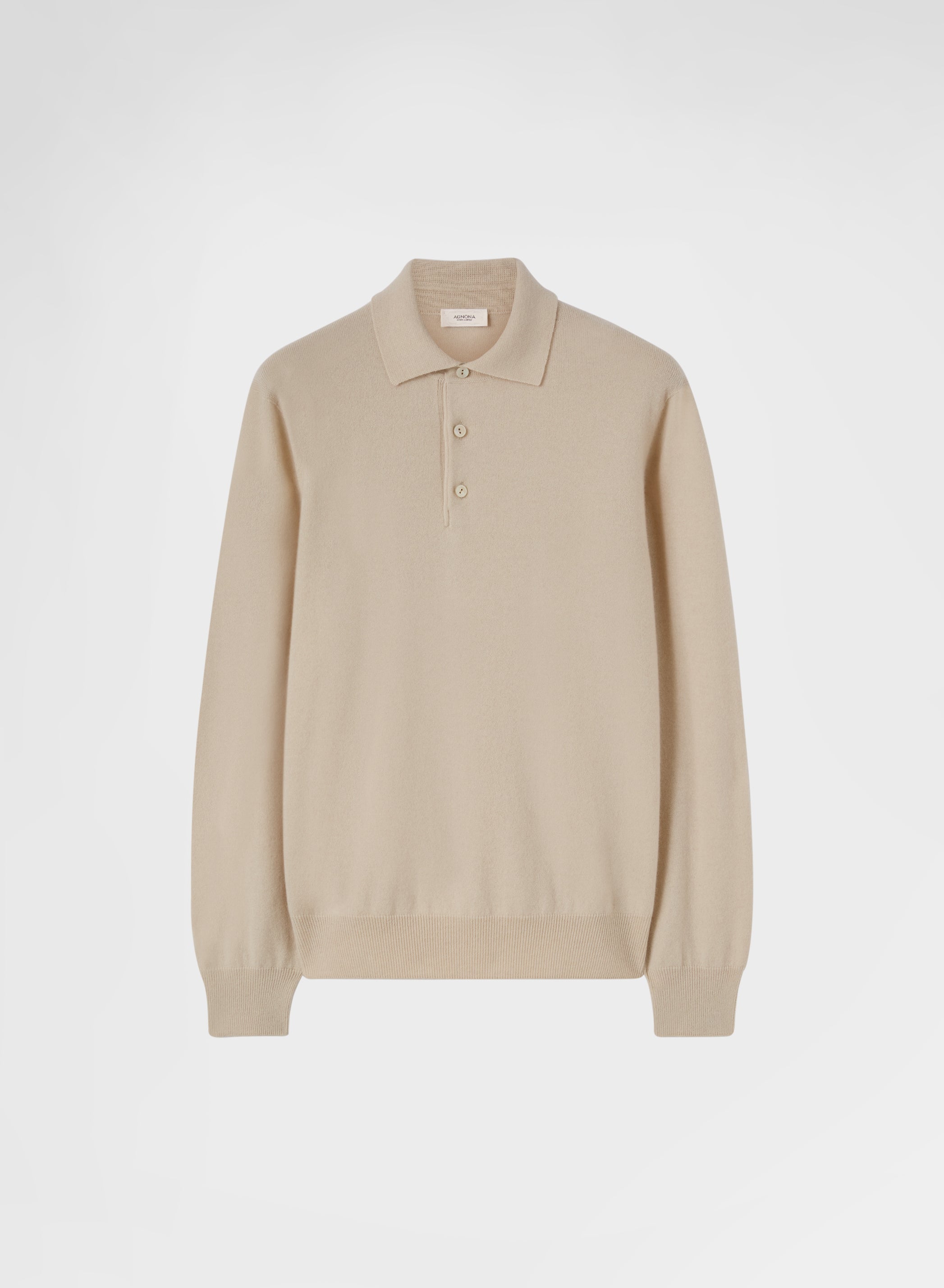 CASHMERE PLAIN KNIT LONG SLEEVE POLO GREIGE
