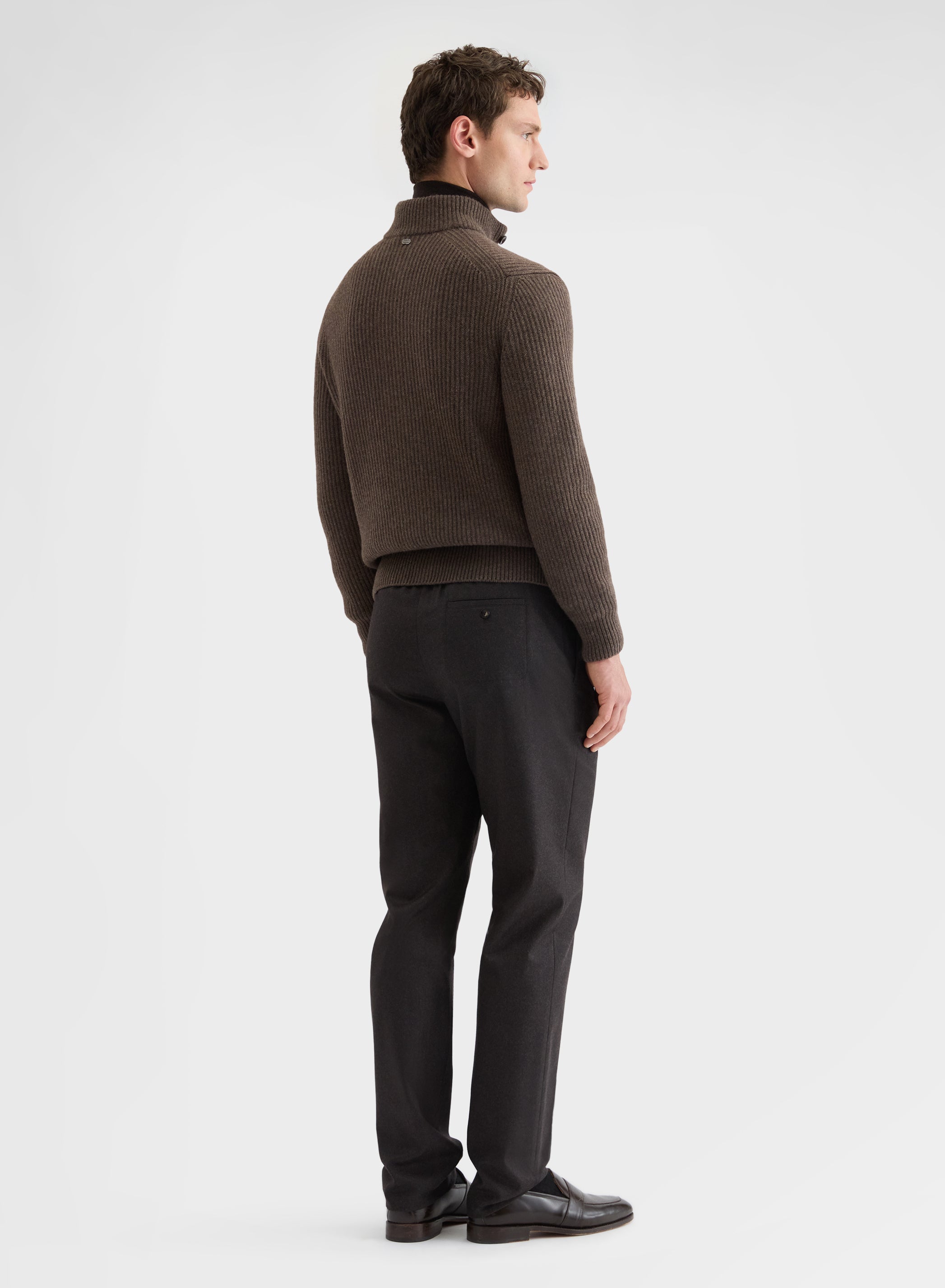 CASHMERE ENGLISH RIB CARDIGAN MOCHA
