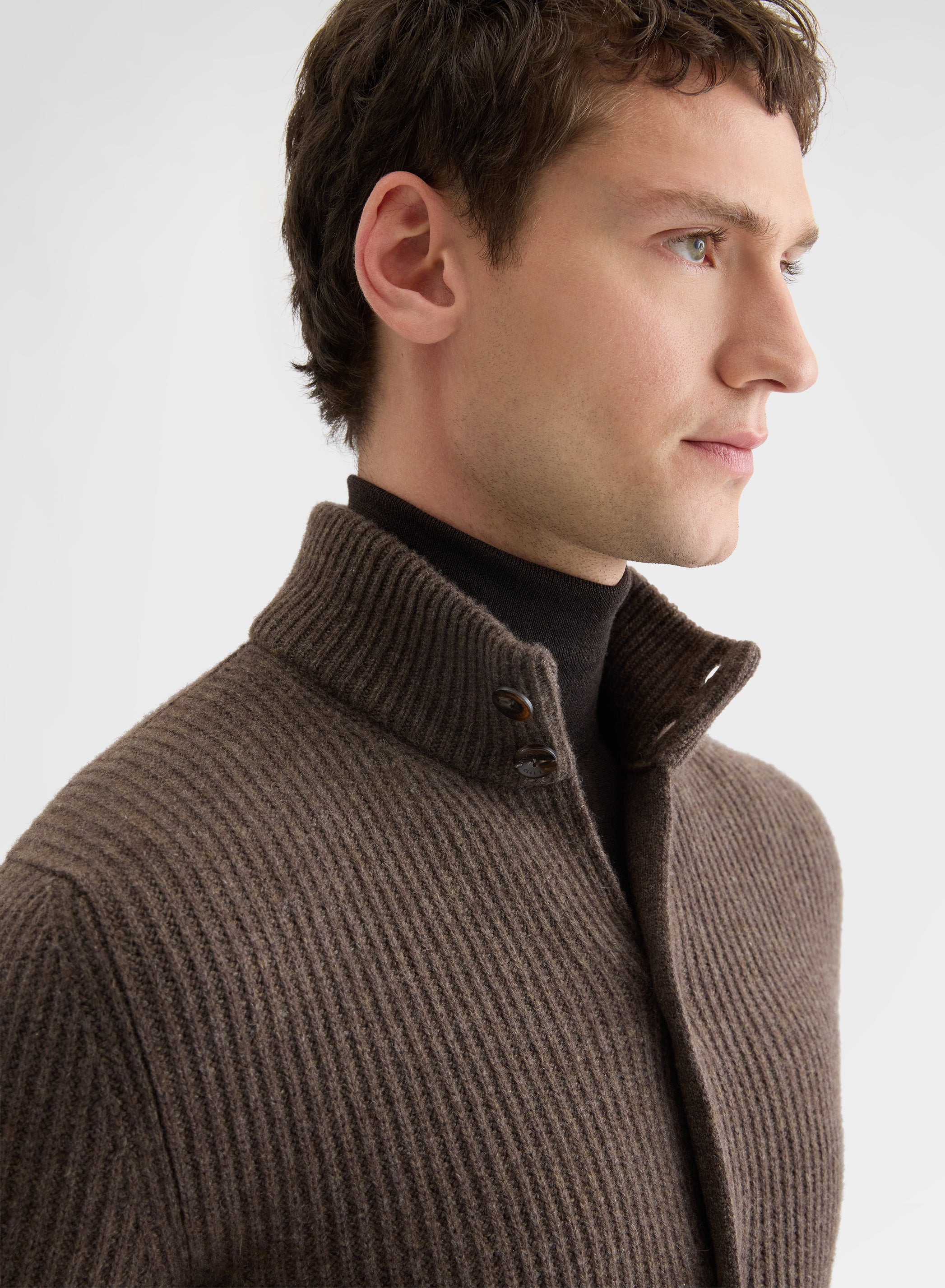 CASHMERE ENGLISH RIB CARDIGAN MOCHA