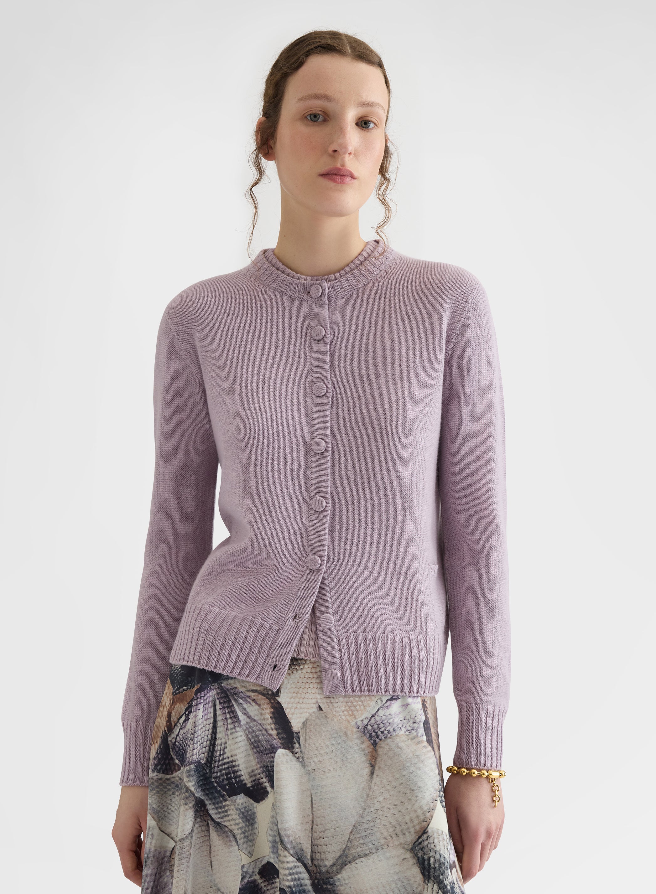 LIPSTICK CREWNECK CARDIGAN CASHMERE MAUVE
