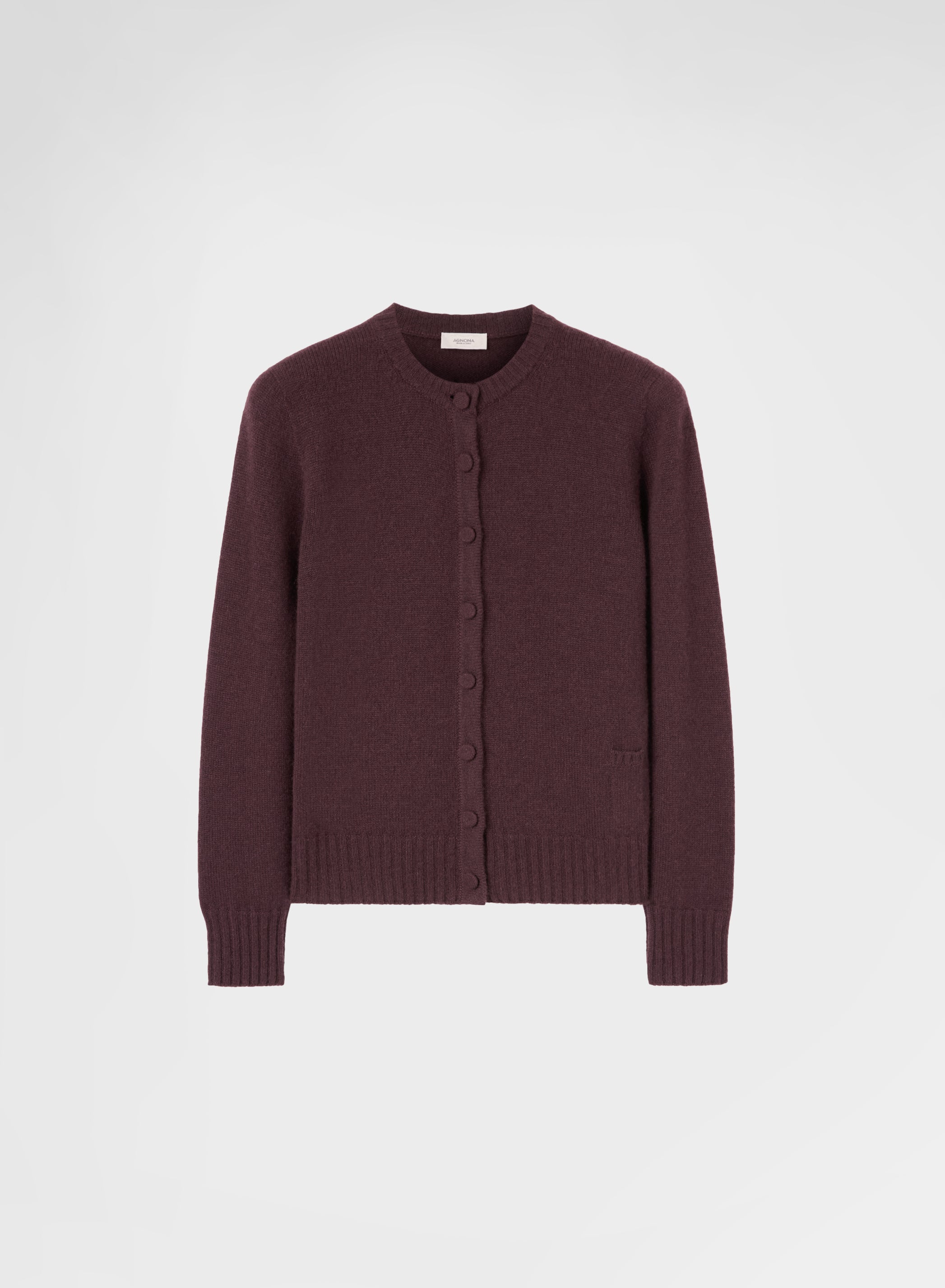 CASHMERE PLAIN KNIT LIPSTICK CREWNECK CARDIGAN BURGUNDY