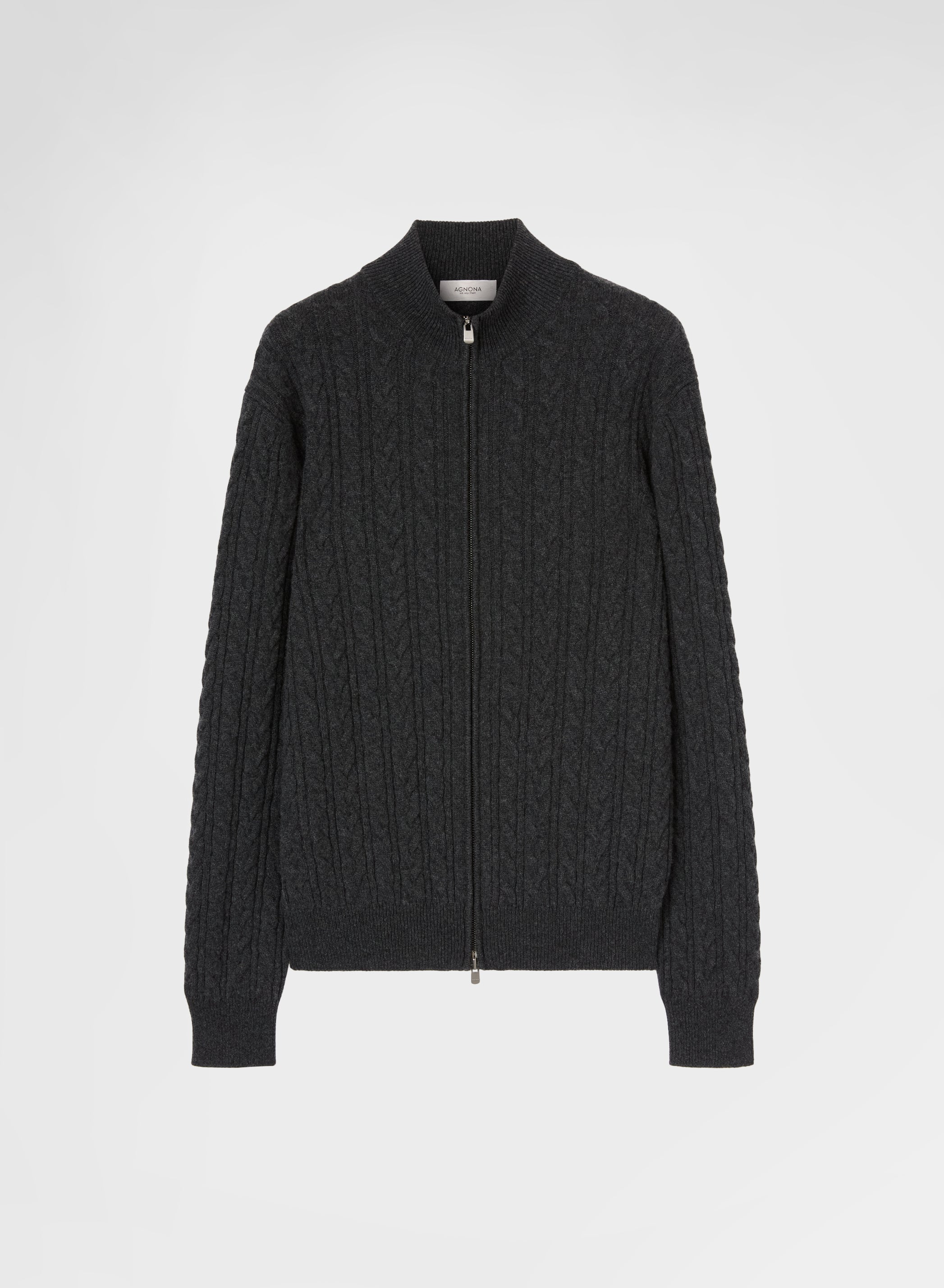 CASHMERE ICONIC CABLE HIGH NECK SWEATER CHARCOAL