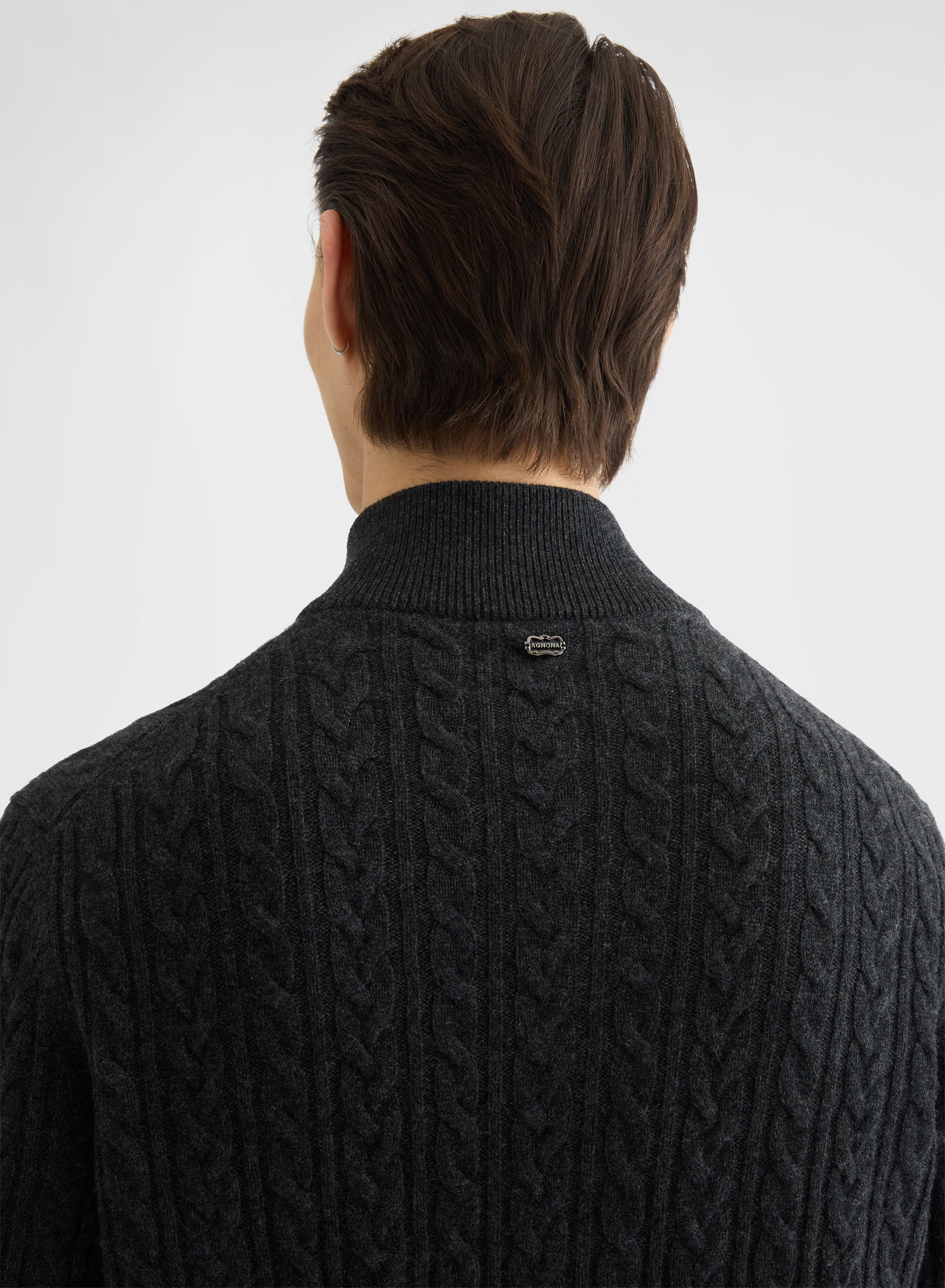 CASHMERE ICONIC CABLE HIGH NECK SWEATER CHARCOAL