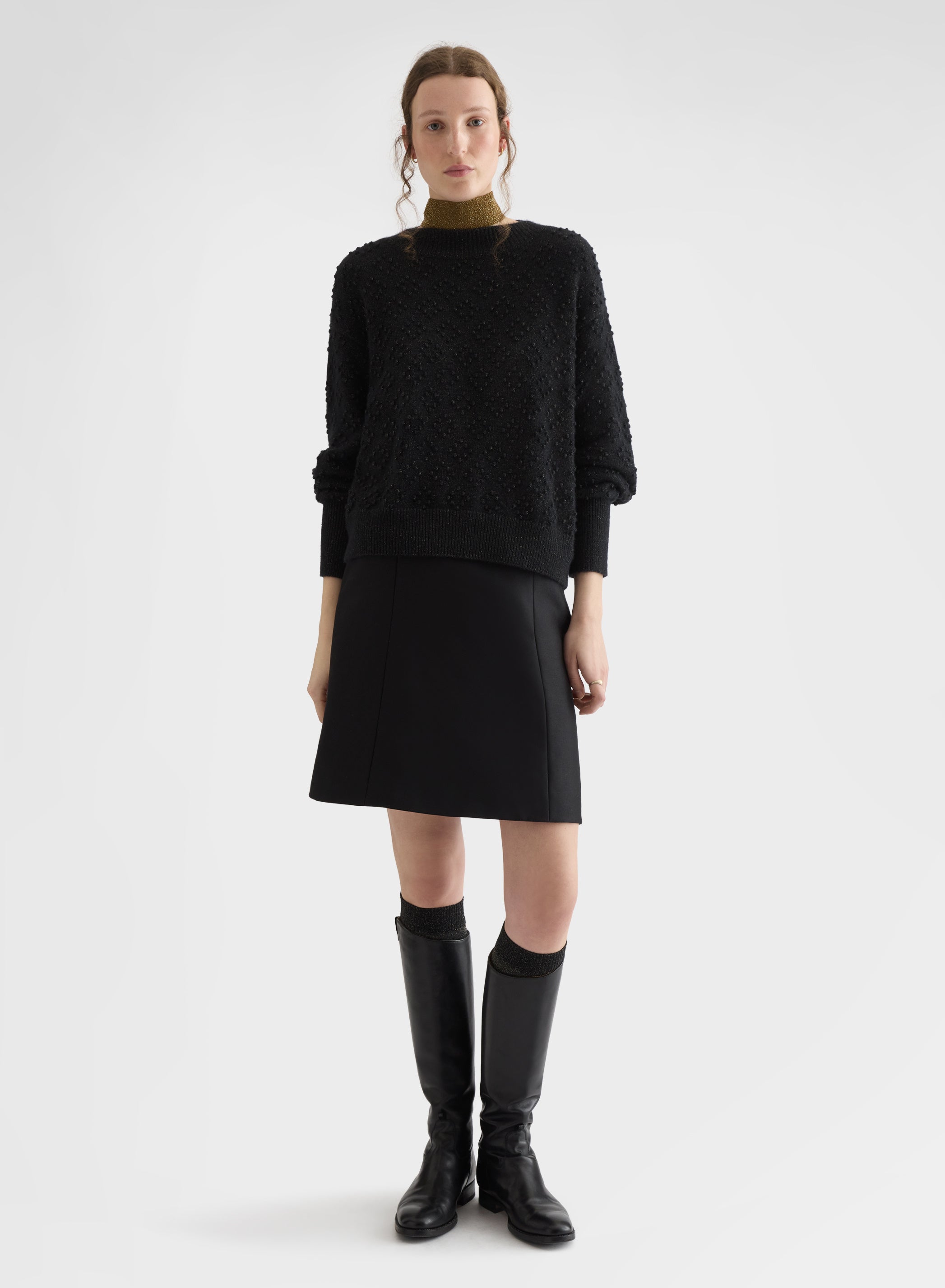 BRIGHT CASHMERE MULTI DOTS BOAT NECK SWEATER BLACK