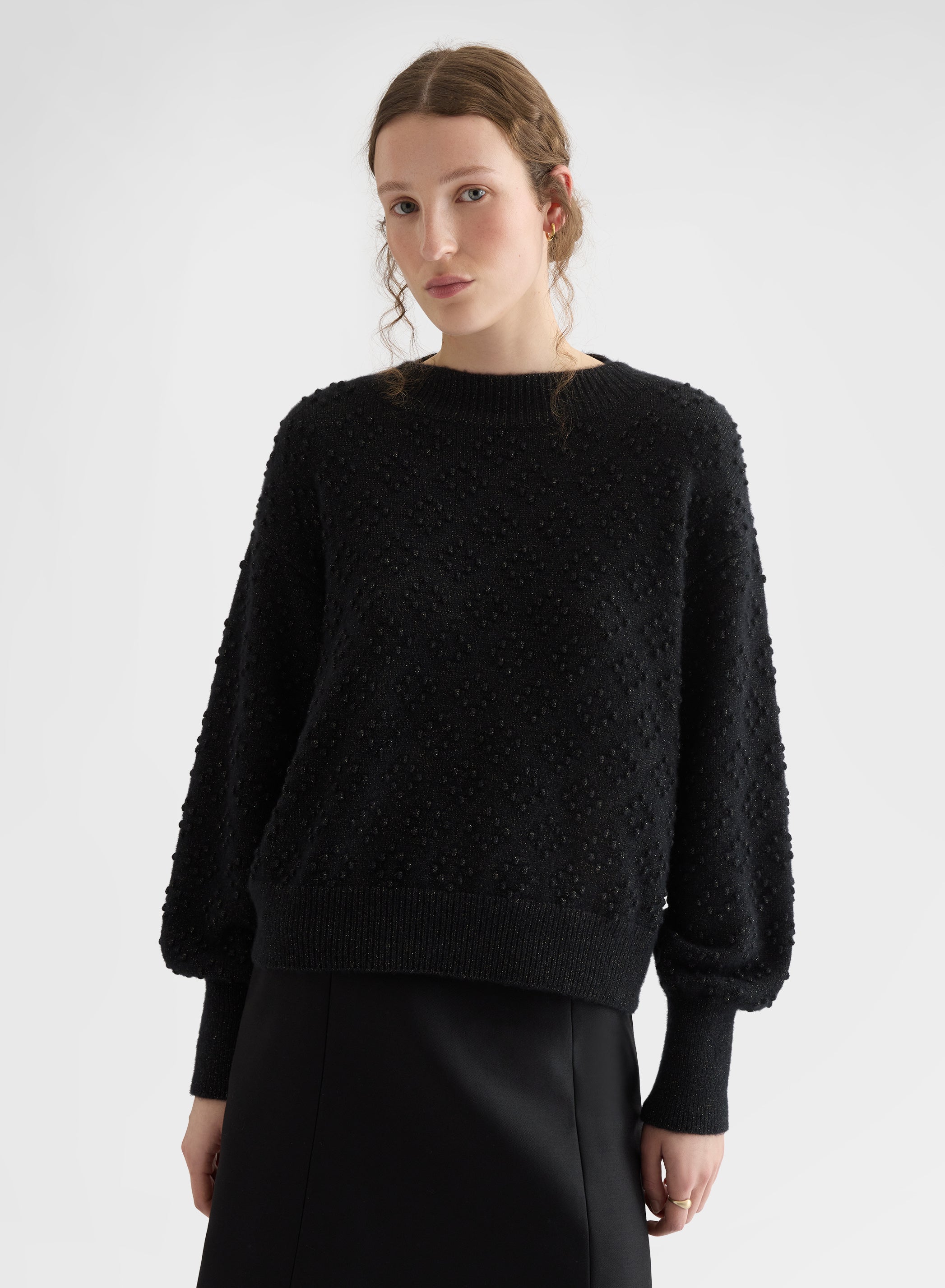 BRIGHT CASHMERE MULTI DOTS BOAT NECK SWEATER BLACK