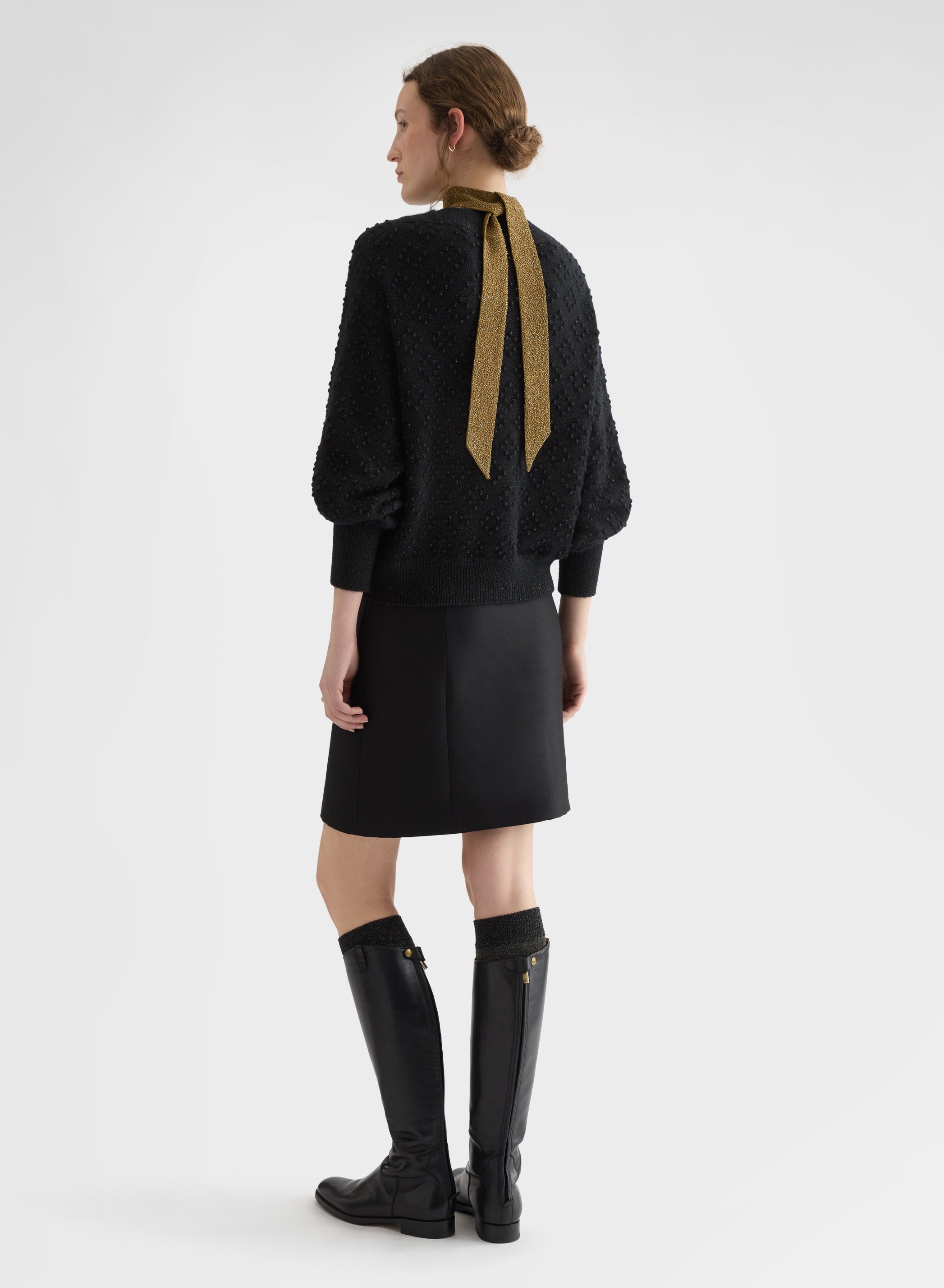 BRIGHT CASHMERE MULTI DOTS BOAT NECK SWEATER BLACK