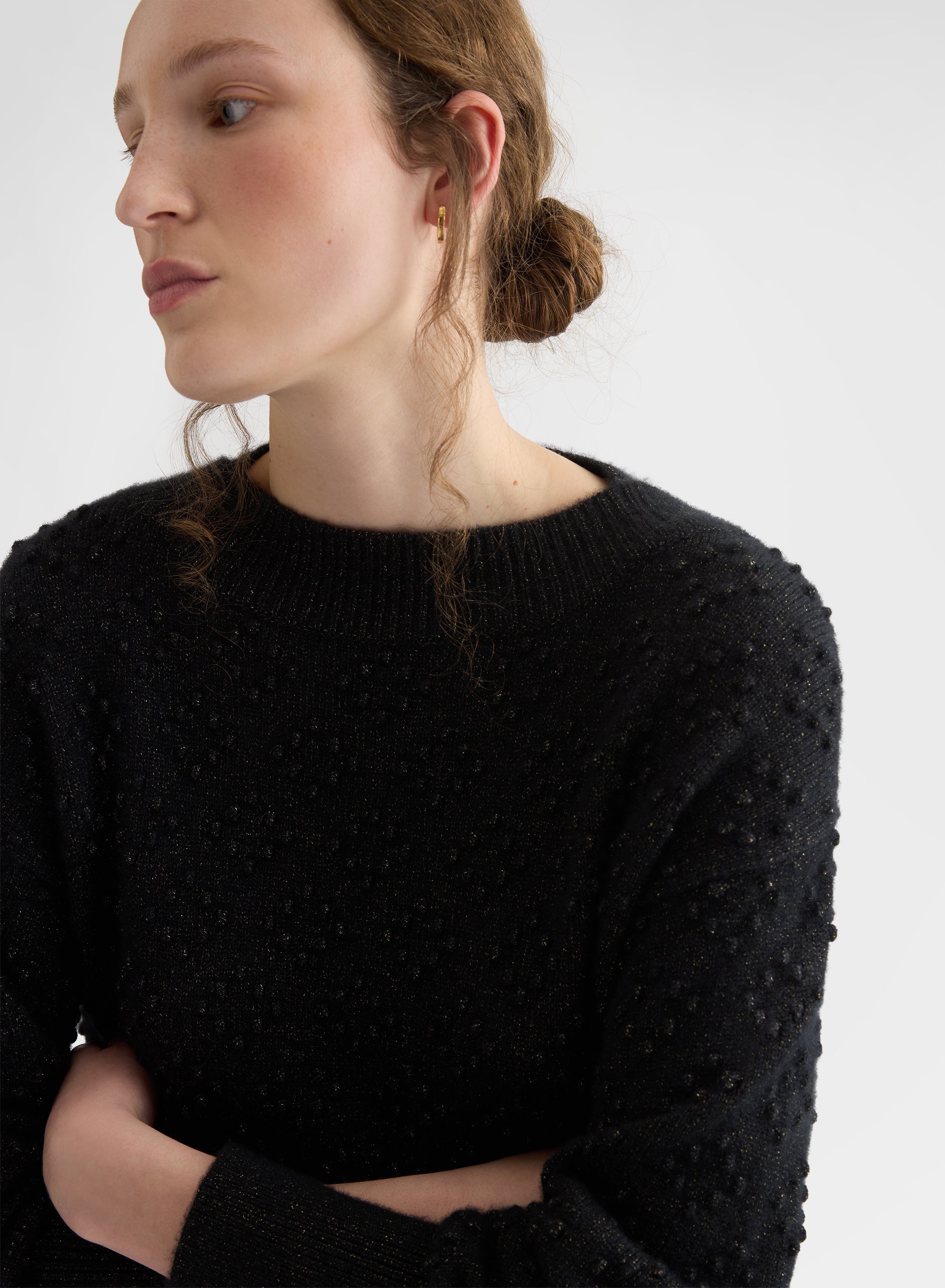 BRIGHT CASHMERE MULTI DOTS BOAT NECK SWEATER BLACK