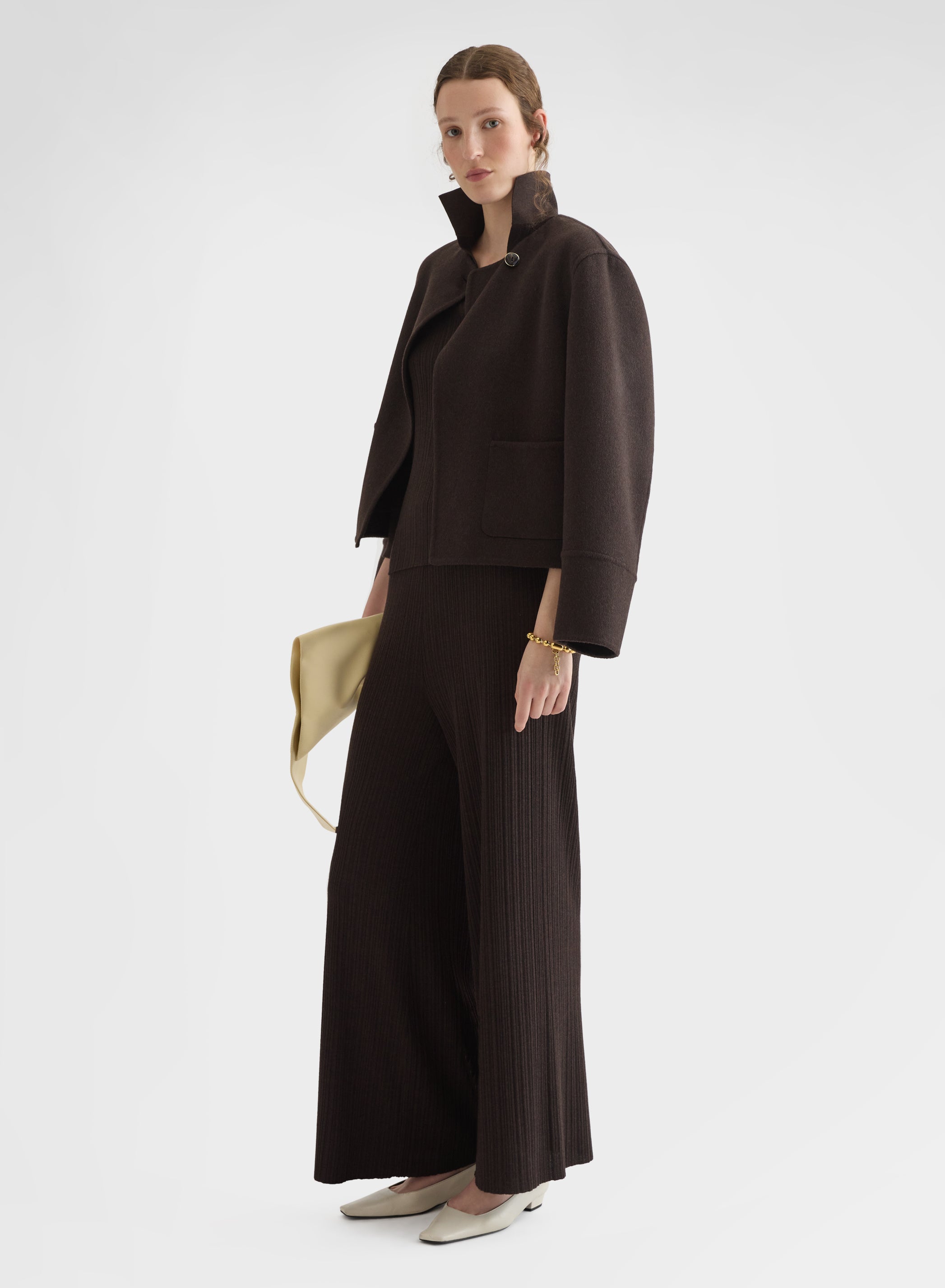CORTECCIA STITCH HIGH WAISTED STRAIGHT PANTS EBONY