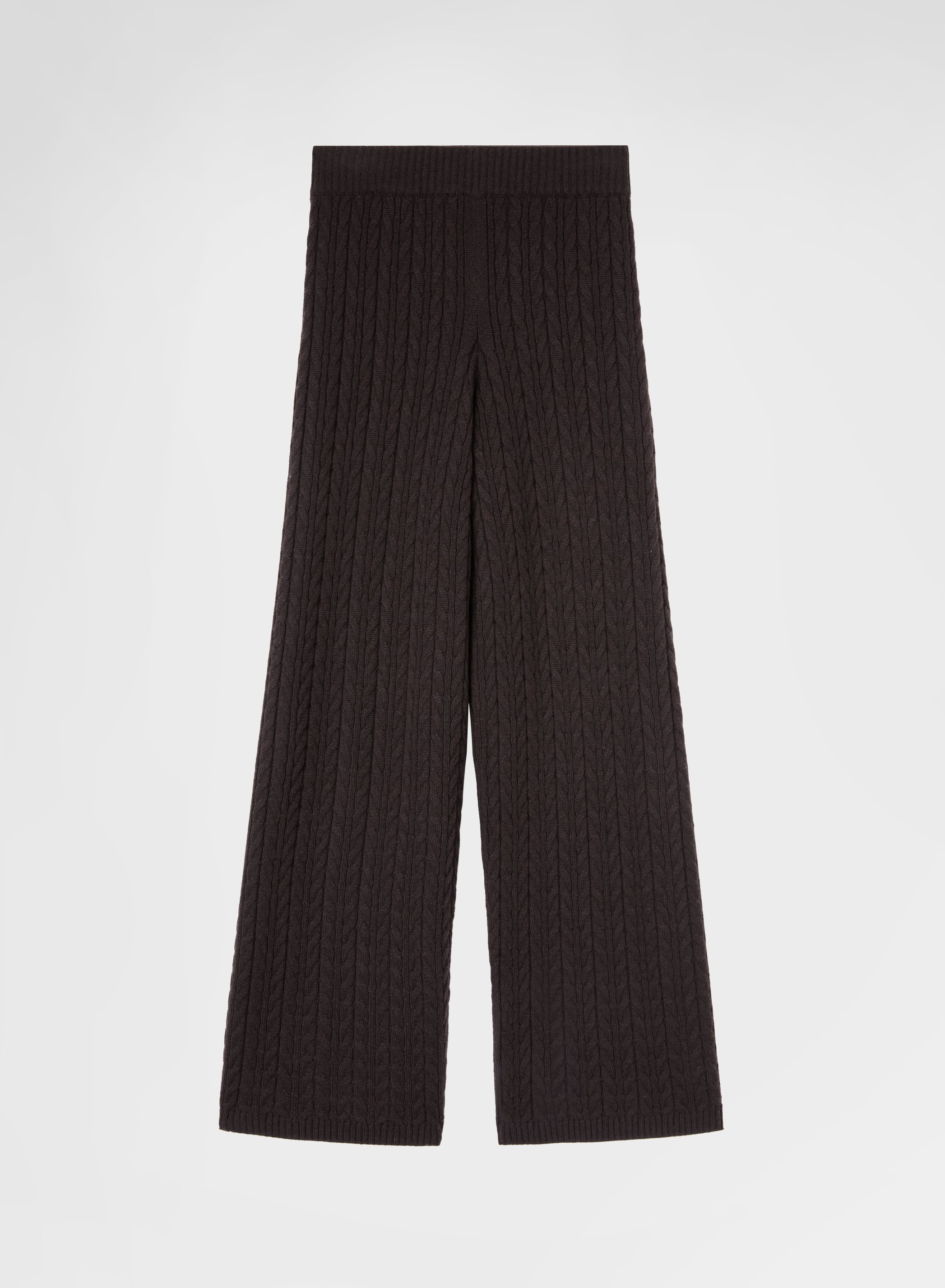 CASHMERE ICONIC CABLE HIGH WAISTED STRAIGHT PANTS EBONY