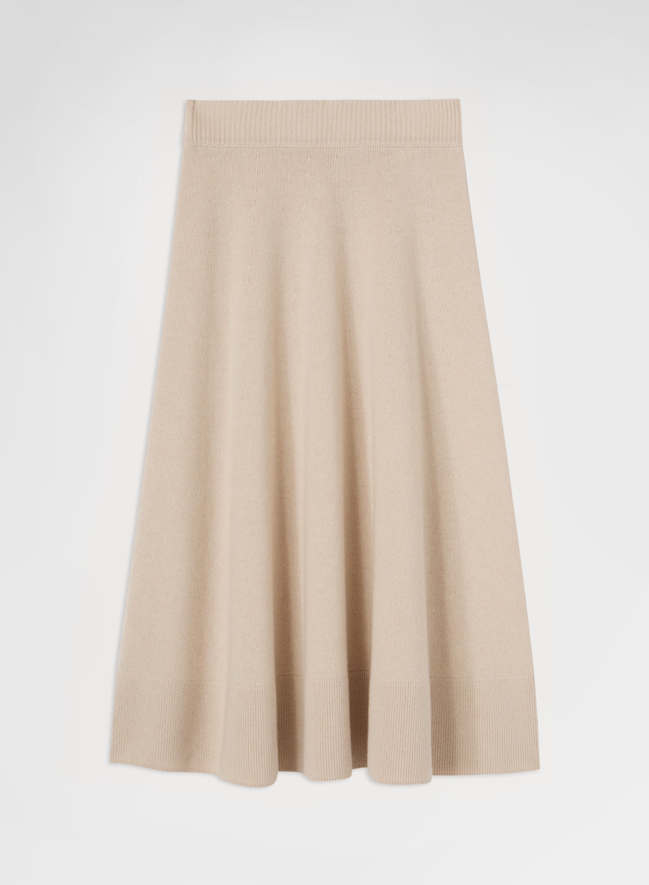 CASHMERE PLAIN KNIT HIGH WAISTED MIDI SKIRT GREIGE